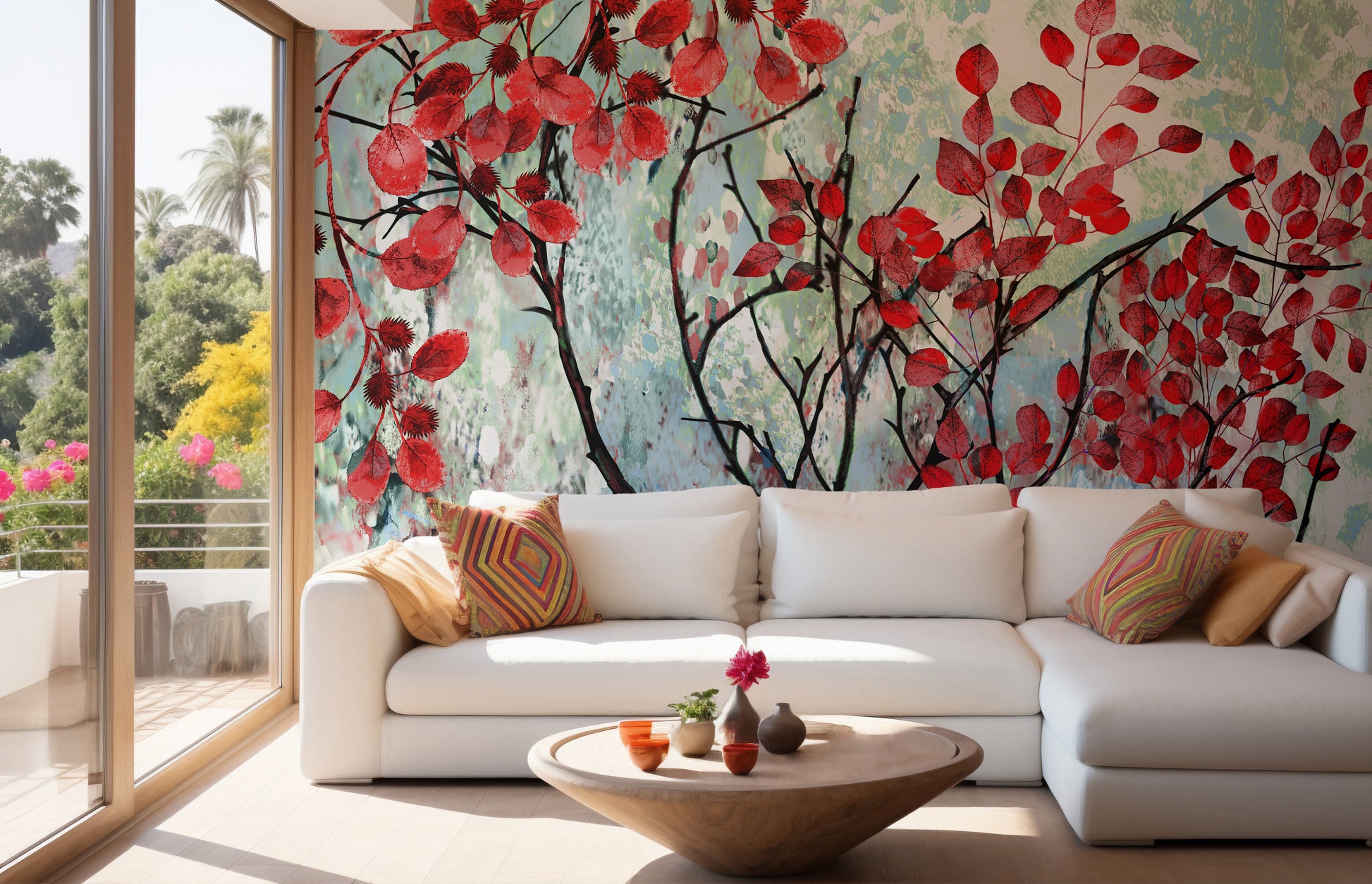 Bright Red Leaves Wallpaper Mural for a bold look
