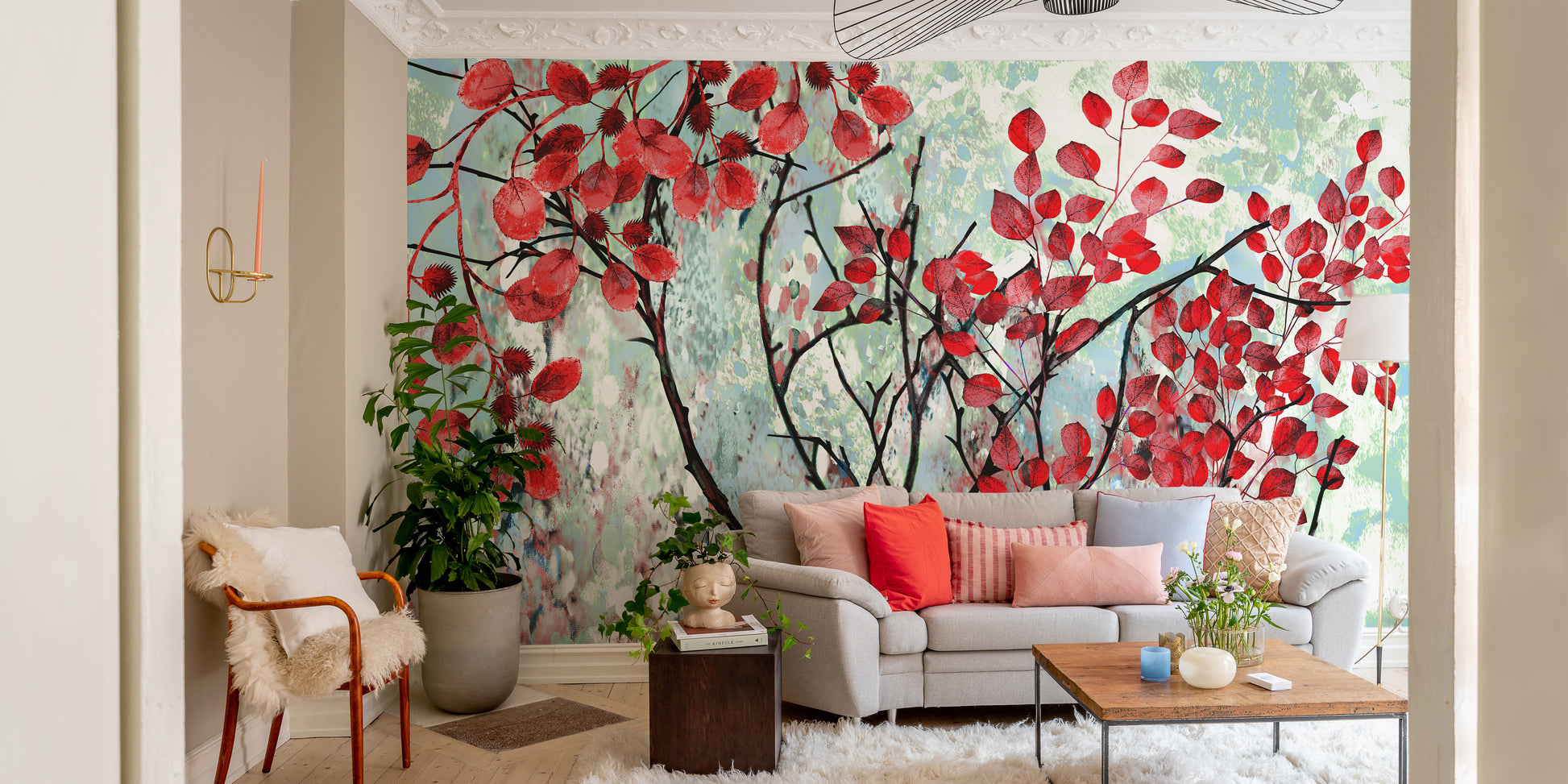 Red Leaves Wall Mural - Vibrant and eye-catching design
