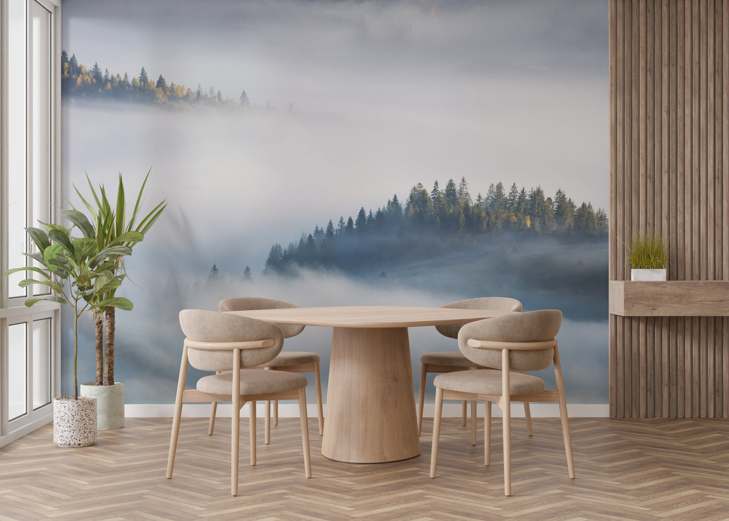 Maple Tree Wallpaper Mural with a misty, serene vibe
