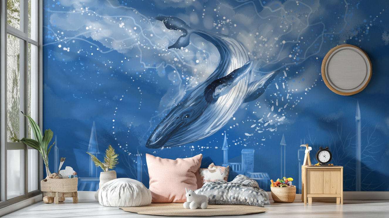 Blue Whale Tales in the City Wallpaper Mural for walls
