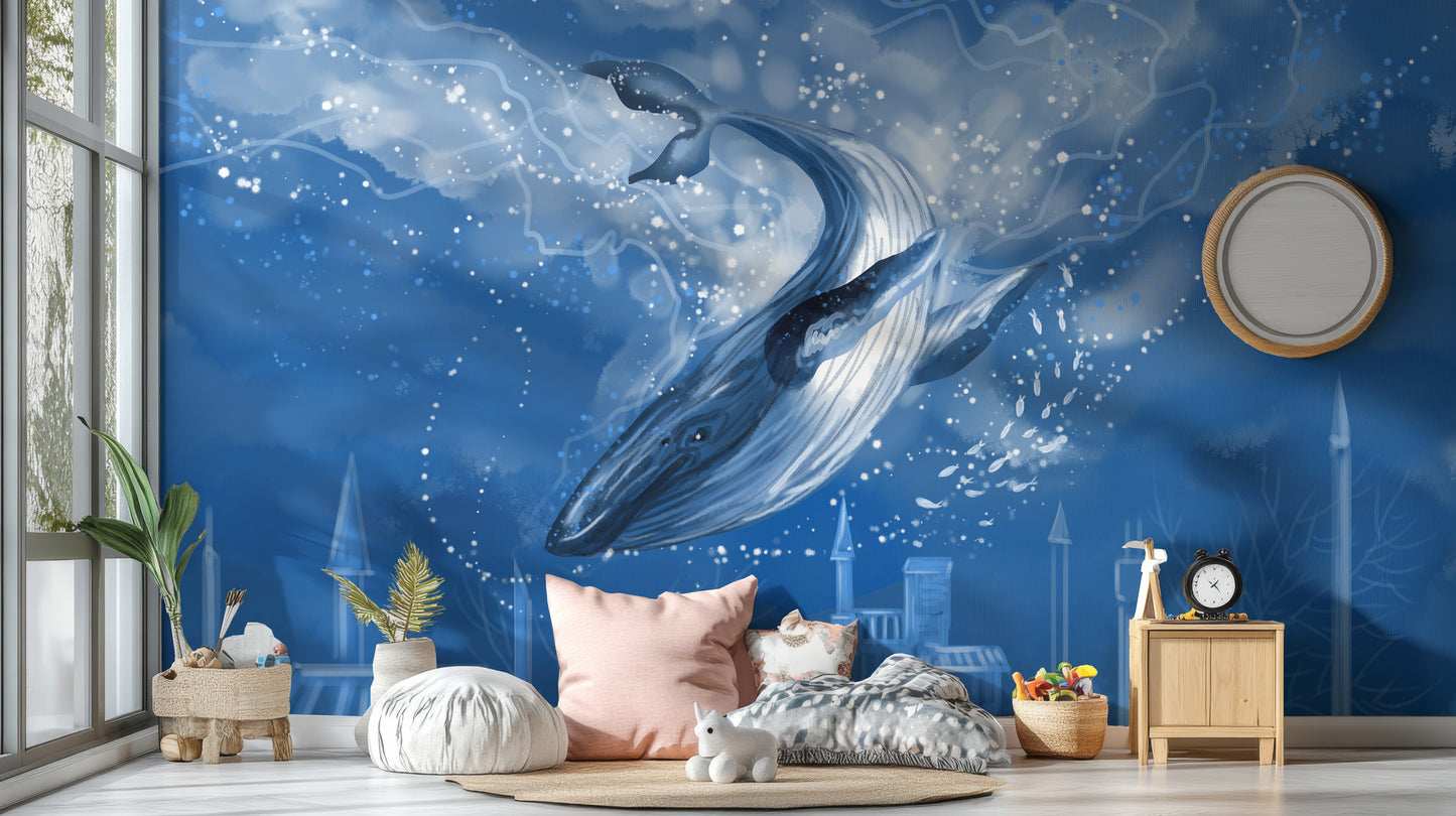 Blue Whale Tales in the City Wallpaper Mural for walls
