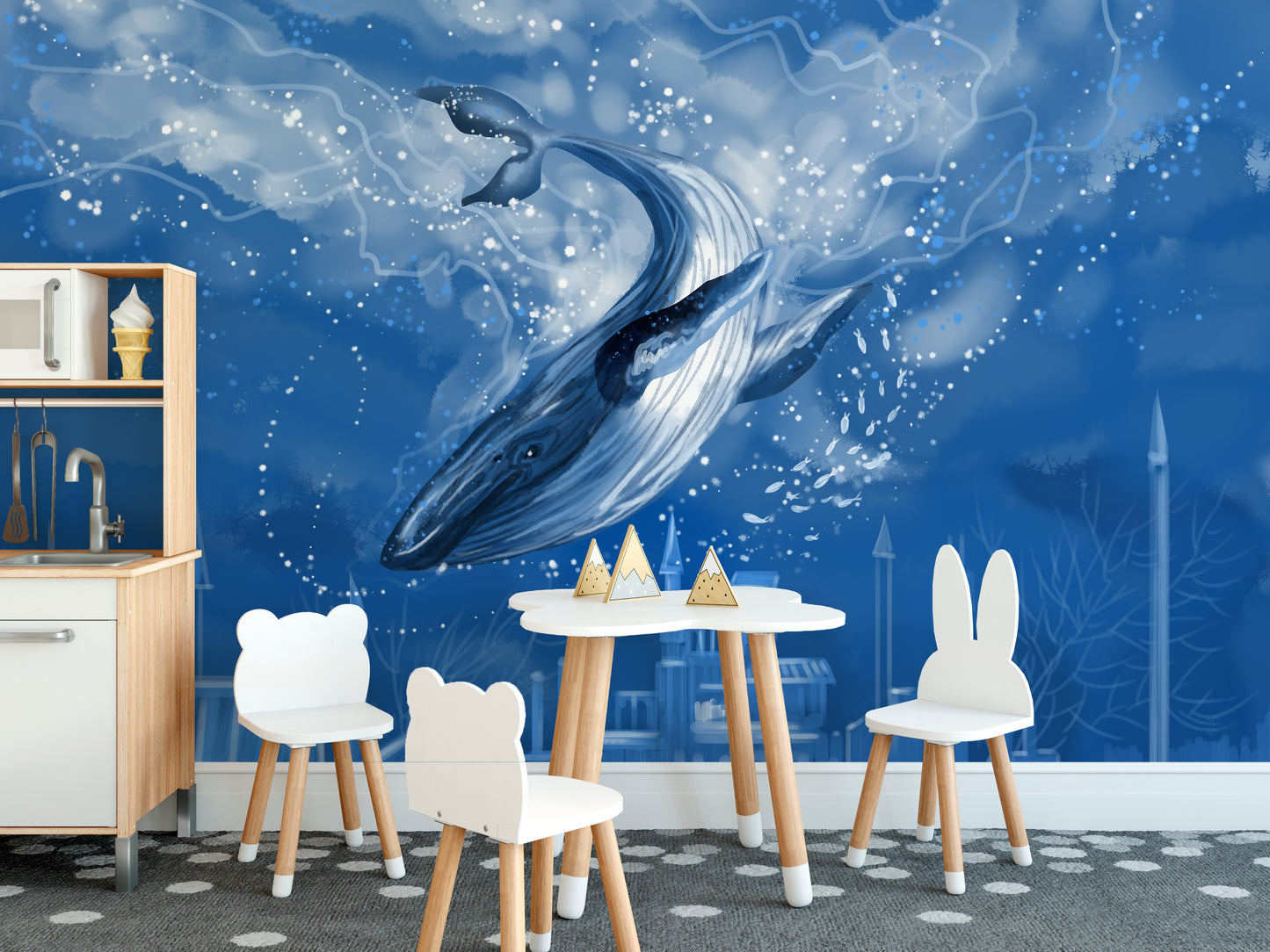 Whale Tales in the City Wallpaper Mural for a bold design
