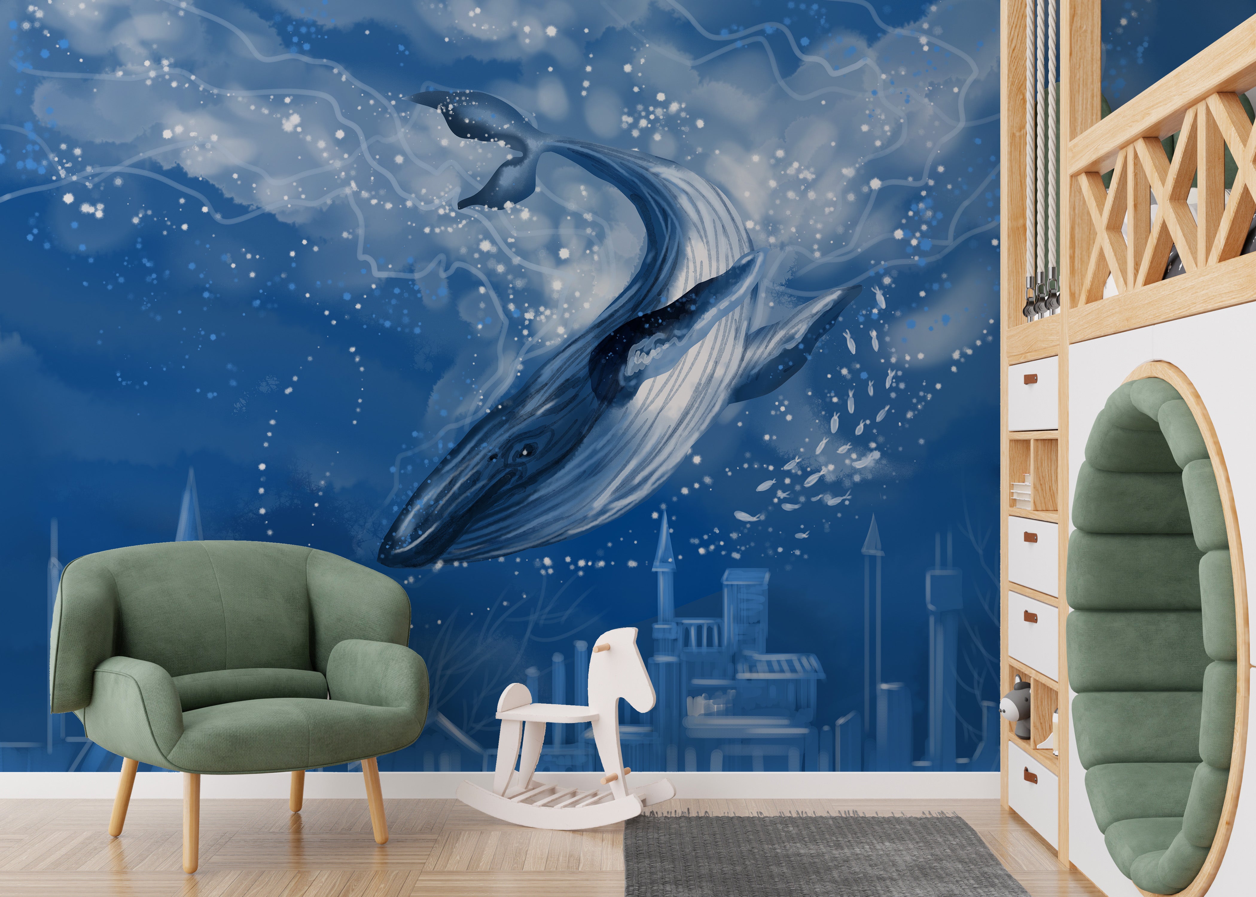 Blue Whale Tales Wallpaper Mural for an artistic look
