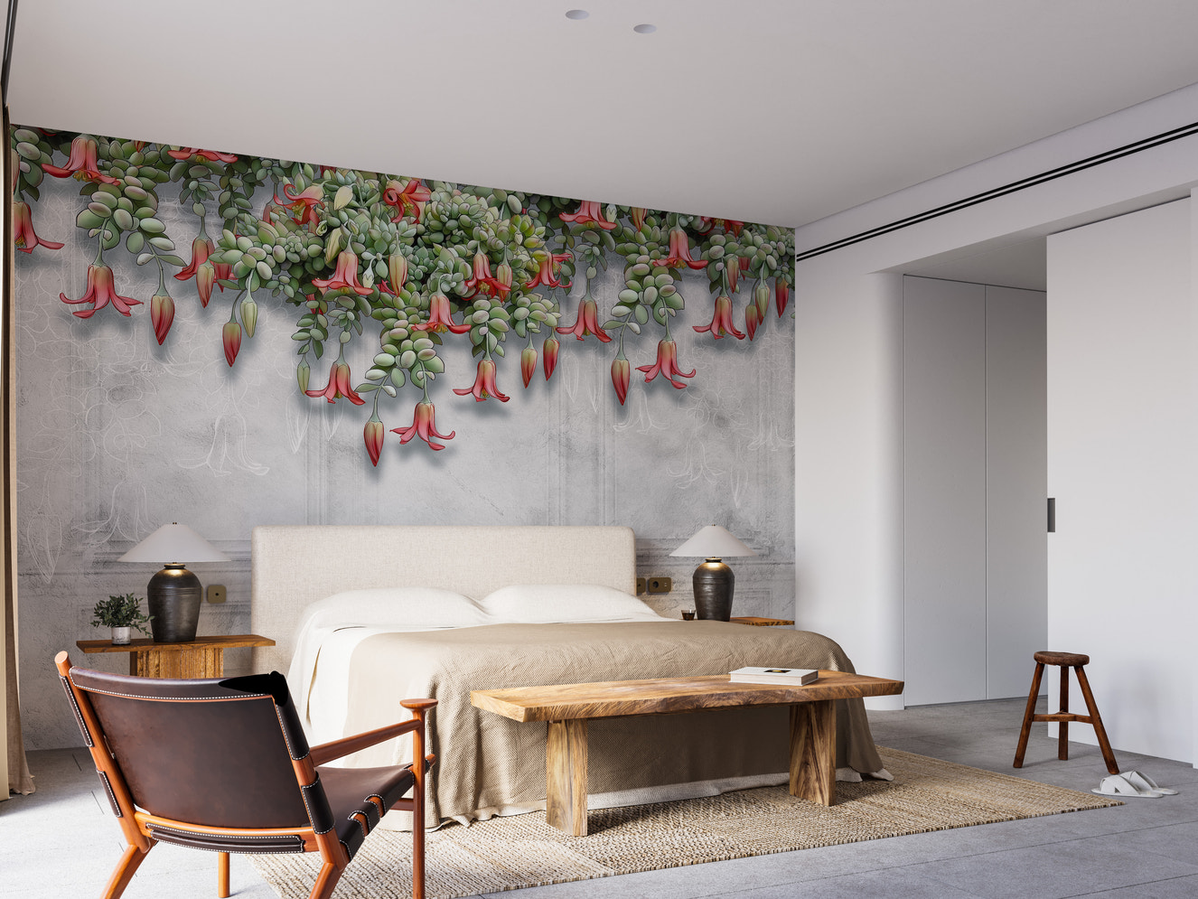 Tropical Blooms on Concrete Wallpaper Mural for walls
