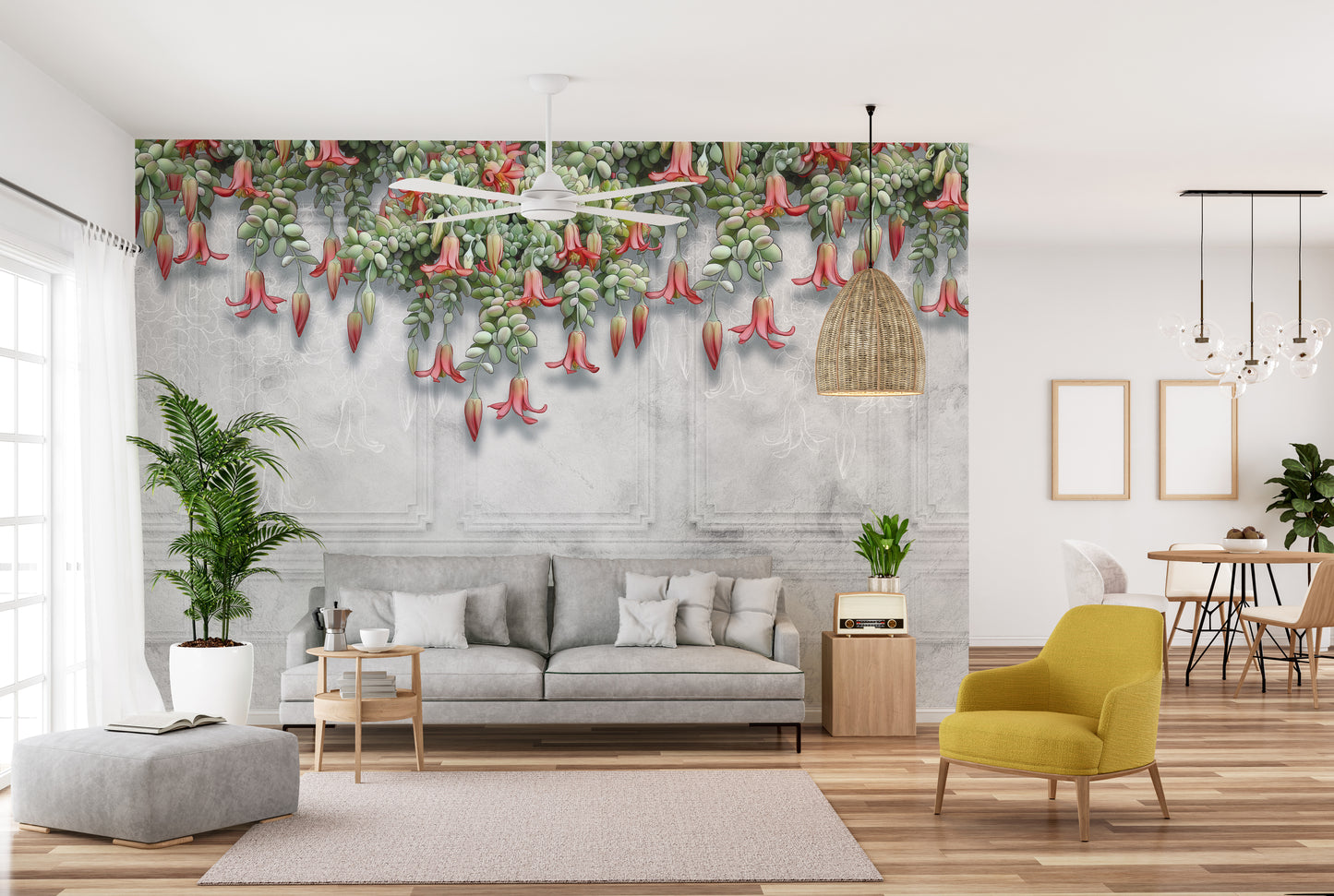 Tropical Blooms on Concrete Wall Mural for bold decor
