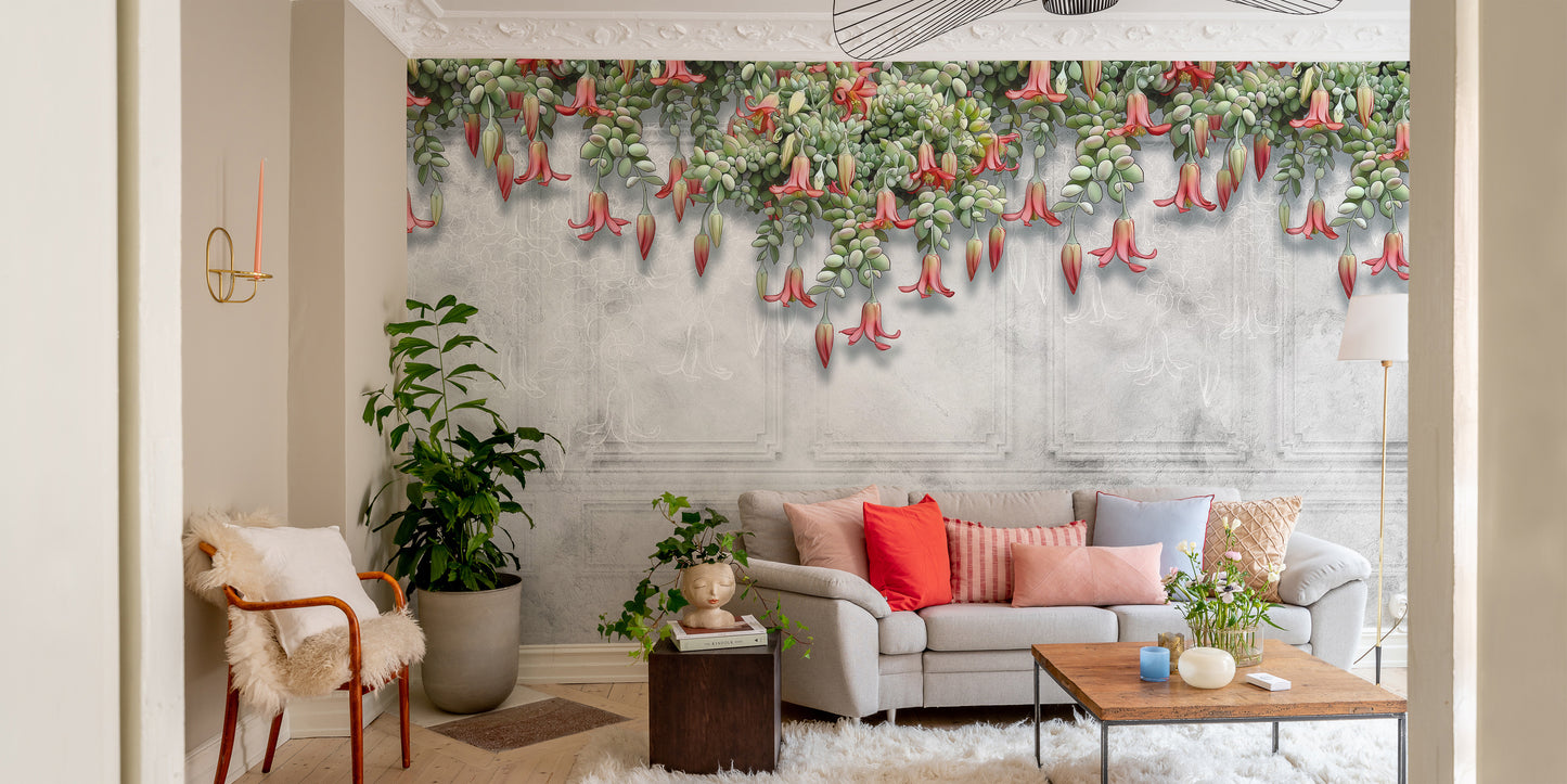 Concrete with Tropical Blooms Wallpaper Mural for style
