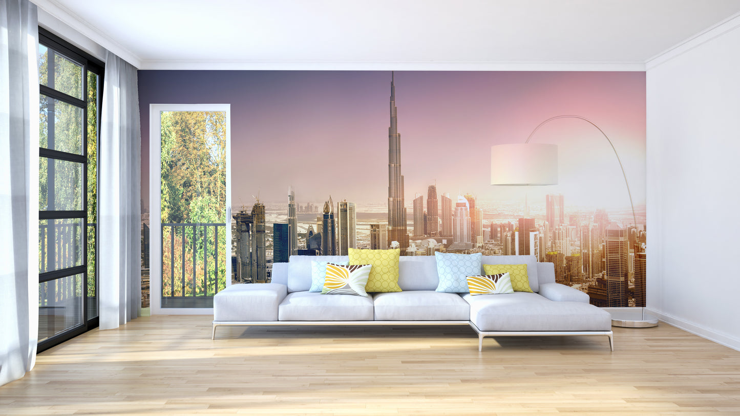 Dubai Sunset Wall Mural with vibrant colors