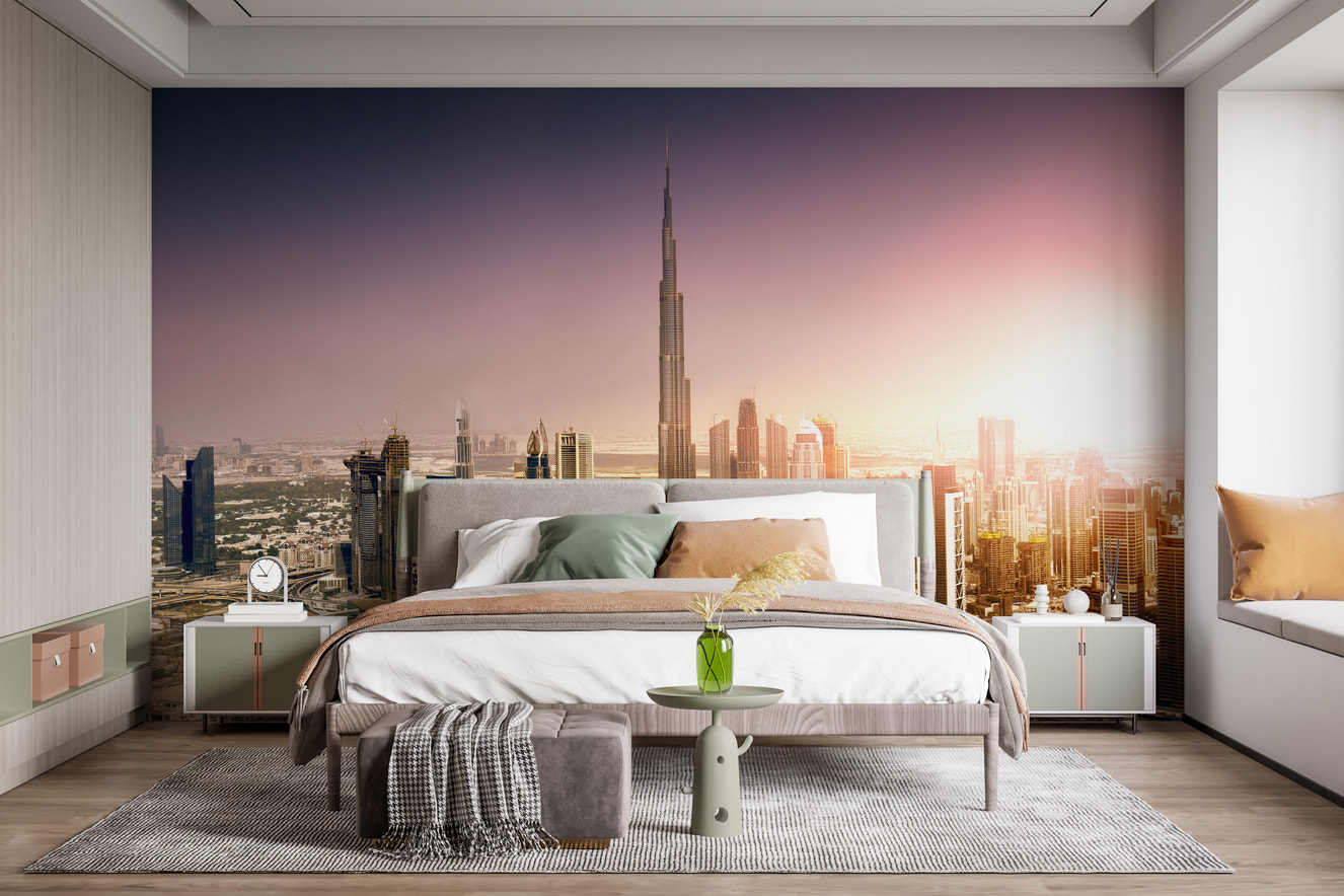 Dubai Sunset Spectacle Wall Mural for vibrant decor
