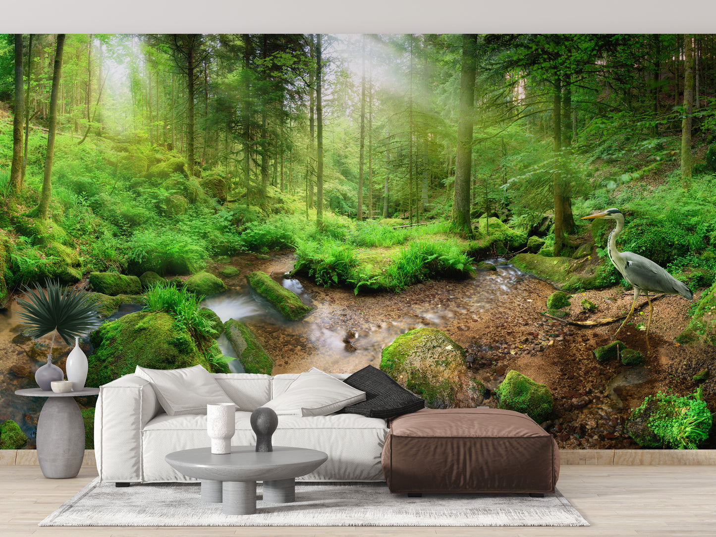 Heron in Green Paradise Wallpaper Mural for a soft vibe
