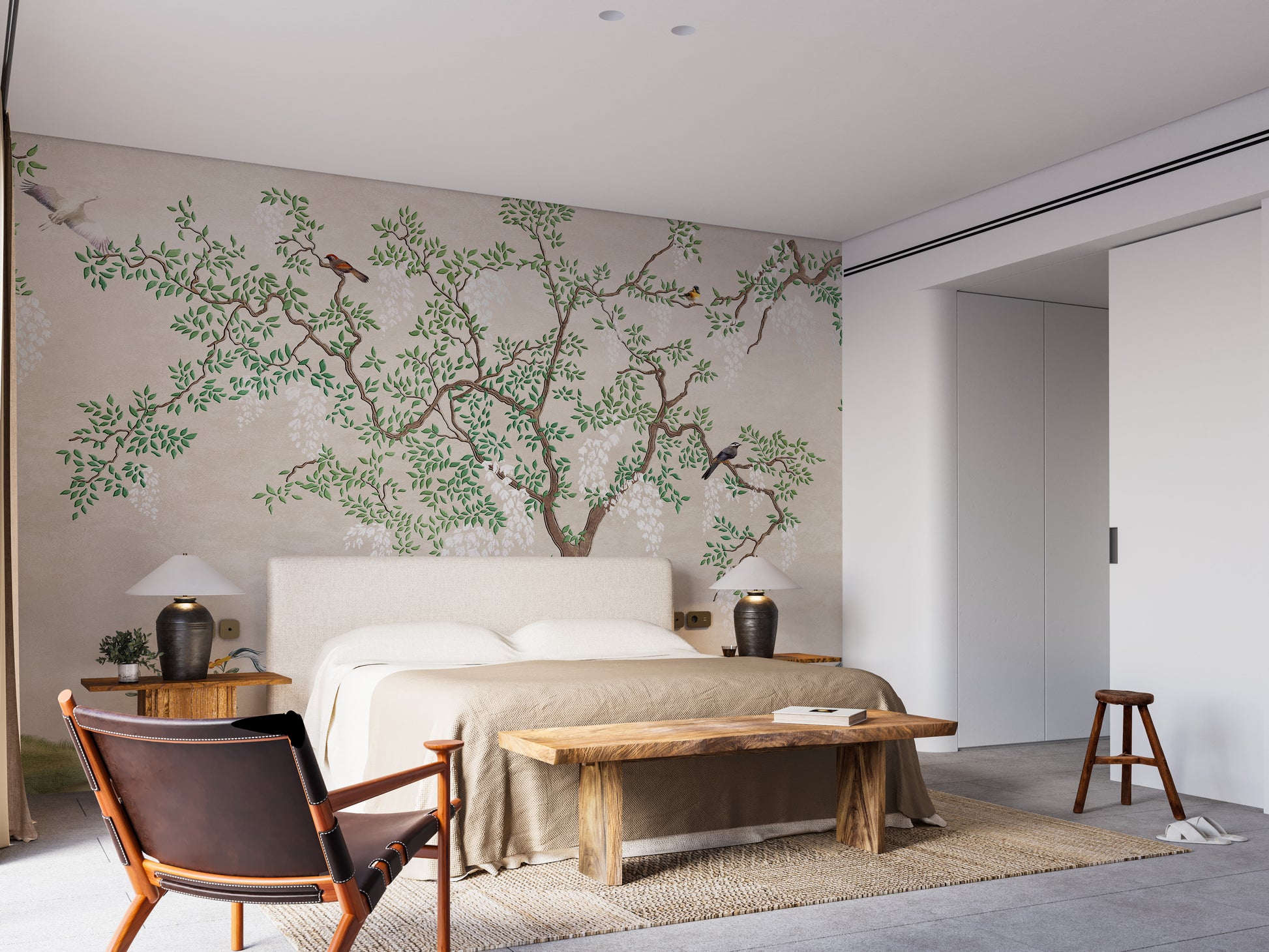 Zen Garden Birdscape Wall Mural with Bird & Garden Art