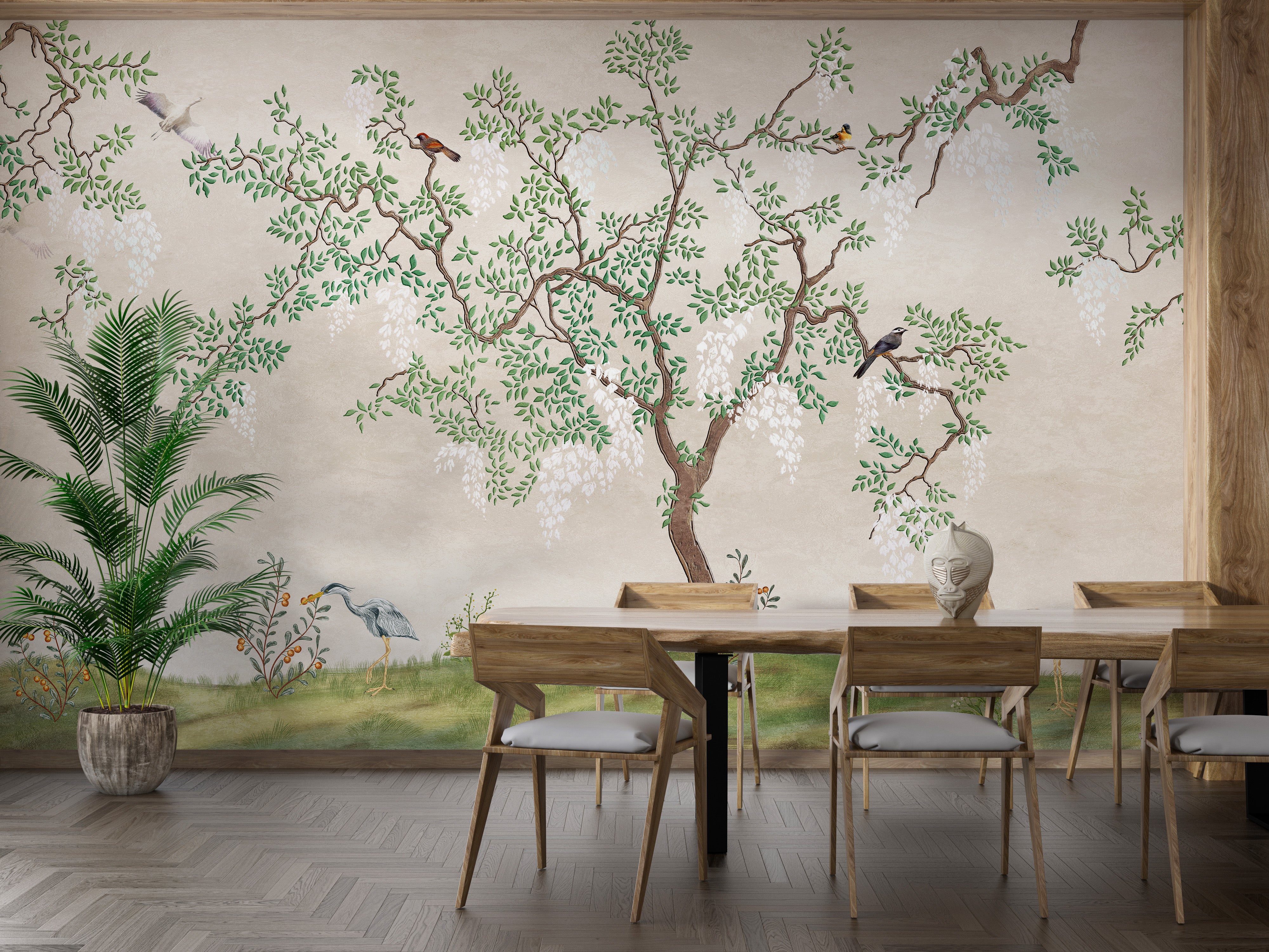 Zen Garden Birdscape Wall Mural for Quiet Spaces