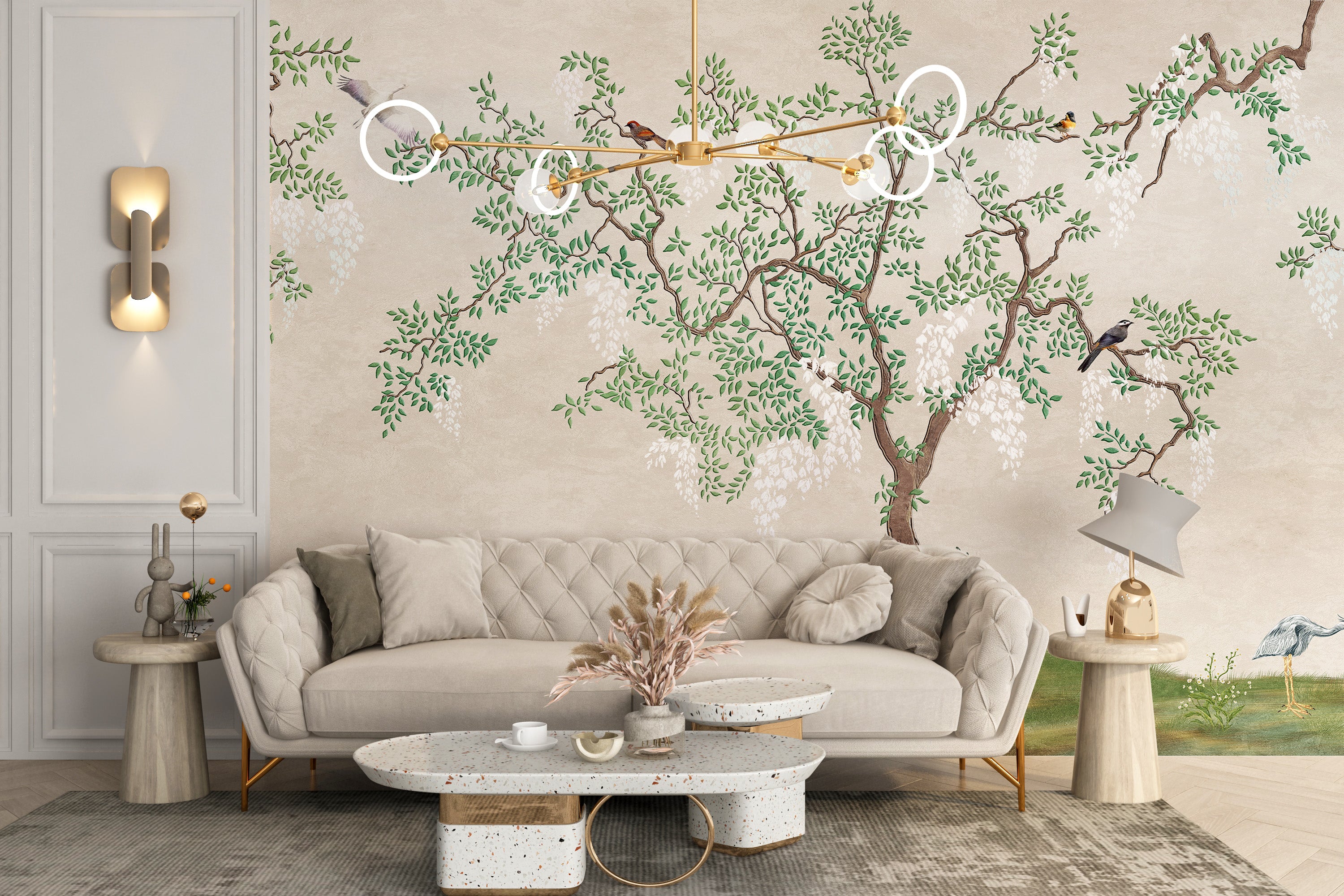 Zen Garden Birdscape Wall Mural for Soothing Style