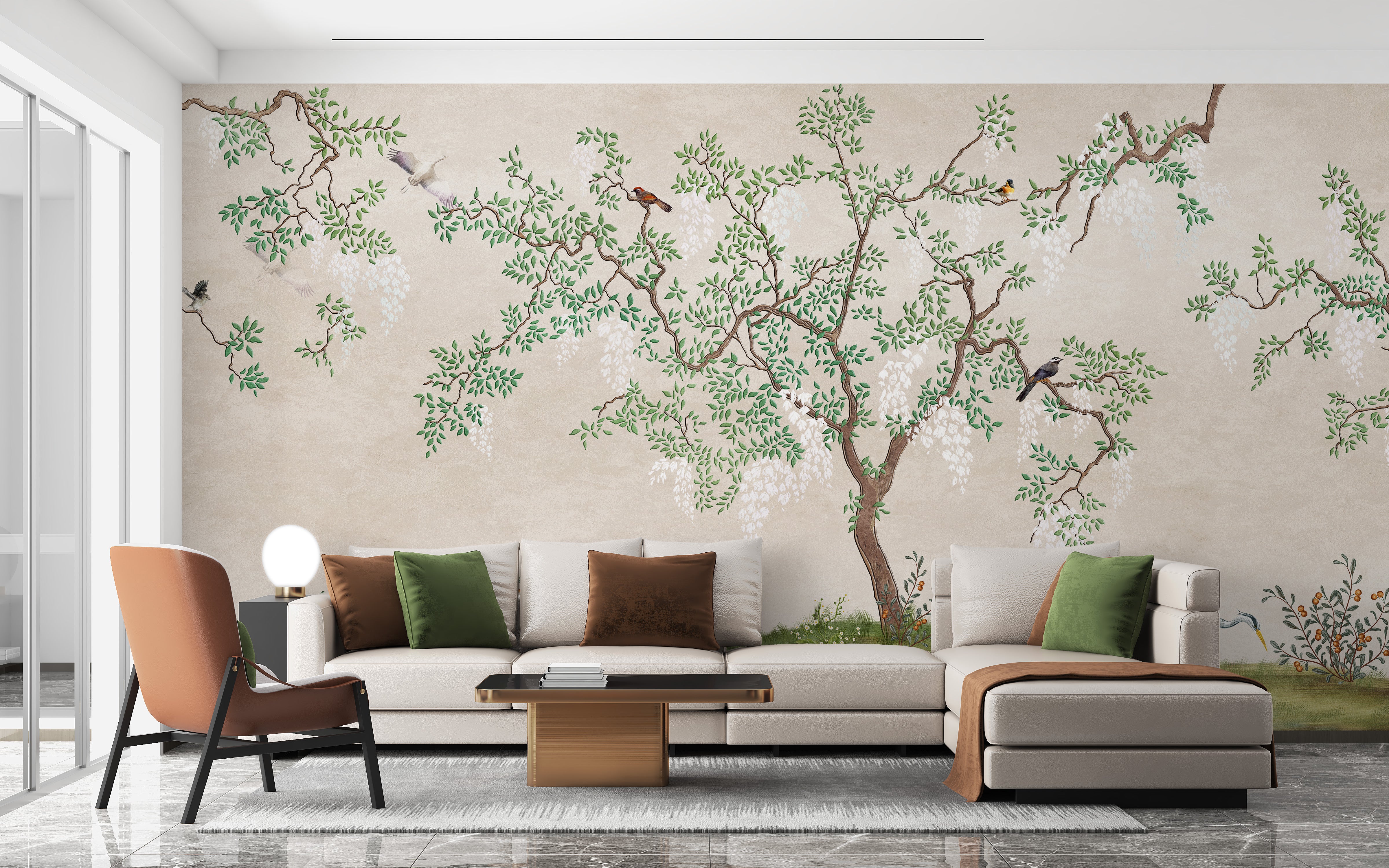 Zen Garden Birdscape Wall Mural for Nature Lovers