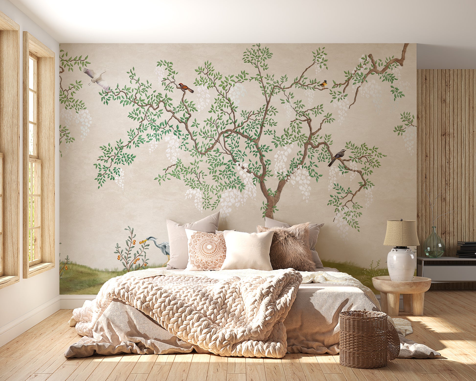 Zen Garden Birdscape Wall Mural for Tranquil Decor