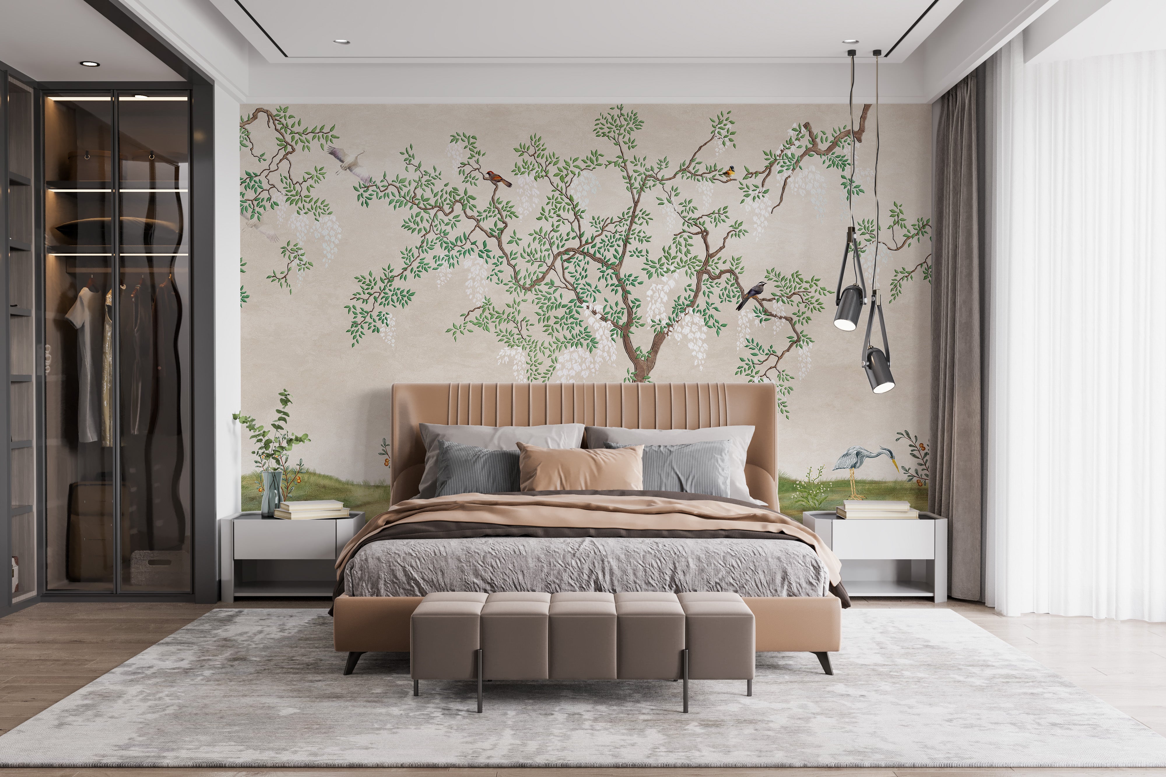 Zen Garden Birdscape Wall Mural with Peaceful Vibes