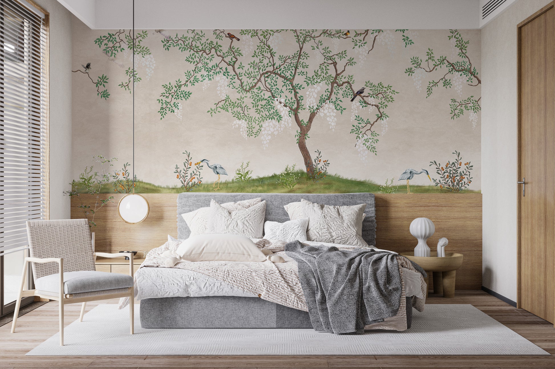 Zen Garden Birdscape Wall Mural for Serene Walls