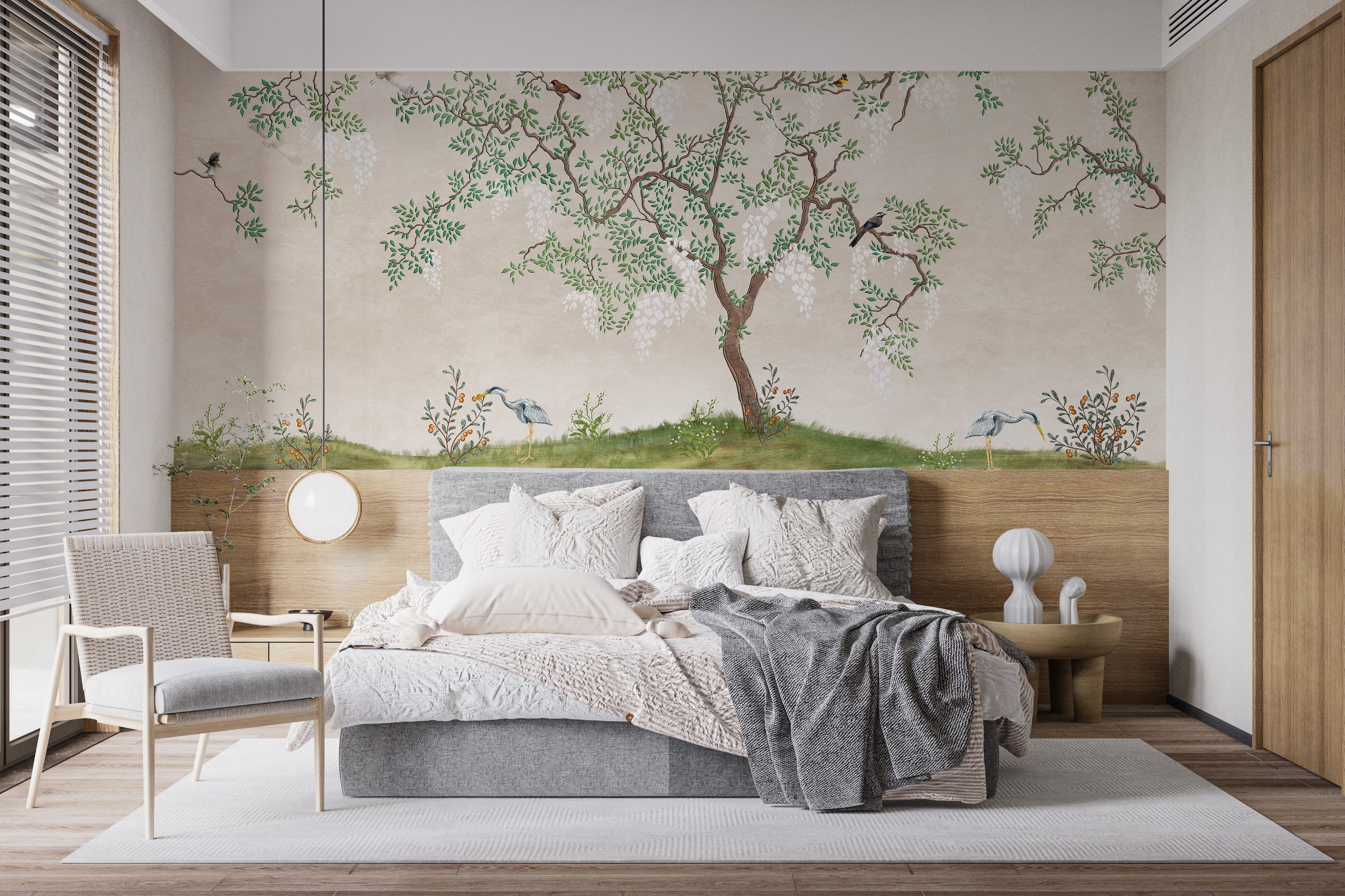 Zen Garden Birdscape Wall Mural for Serene Walls