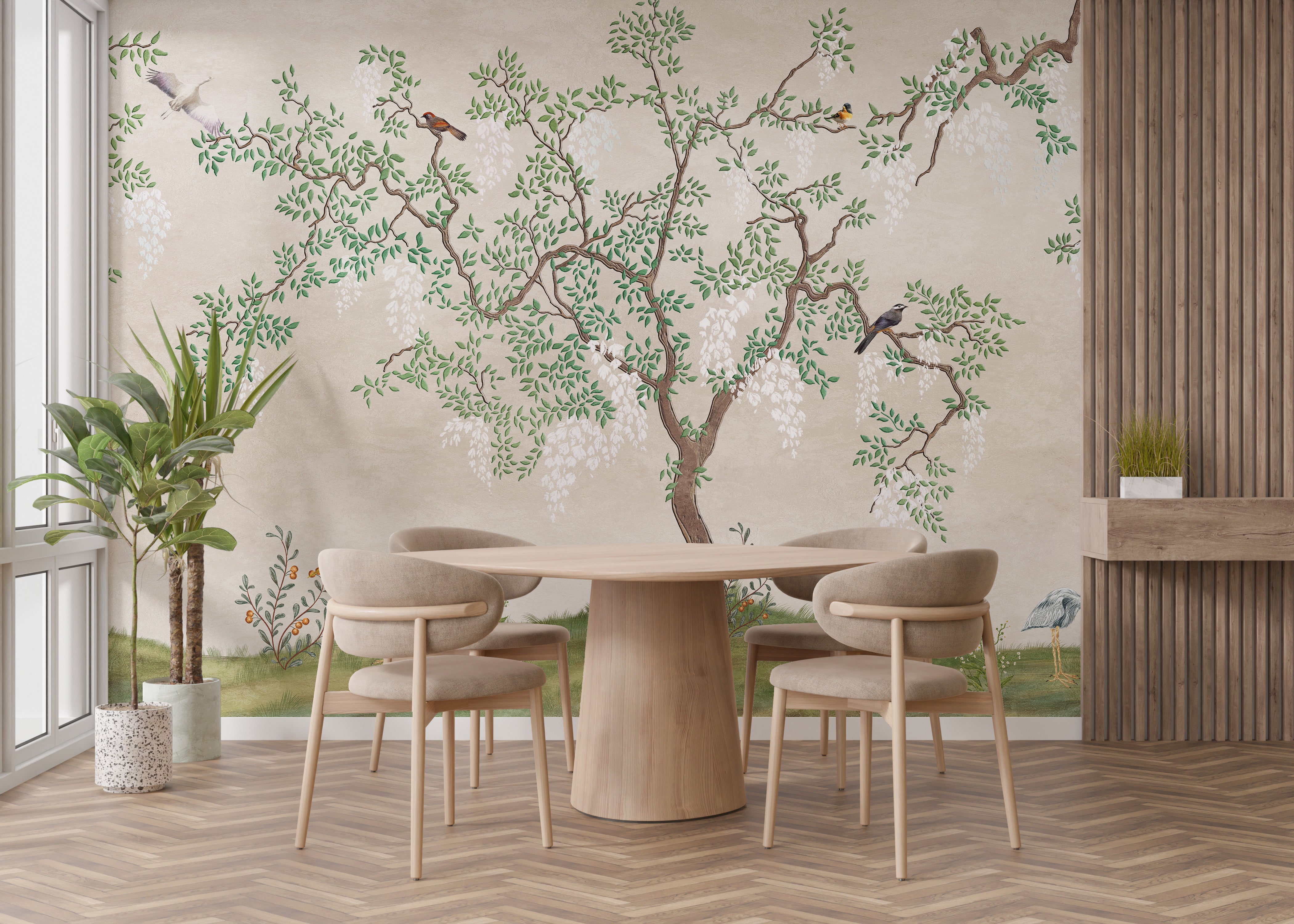 Zen Garden Birdscape Wall Mural for Calm Spaces