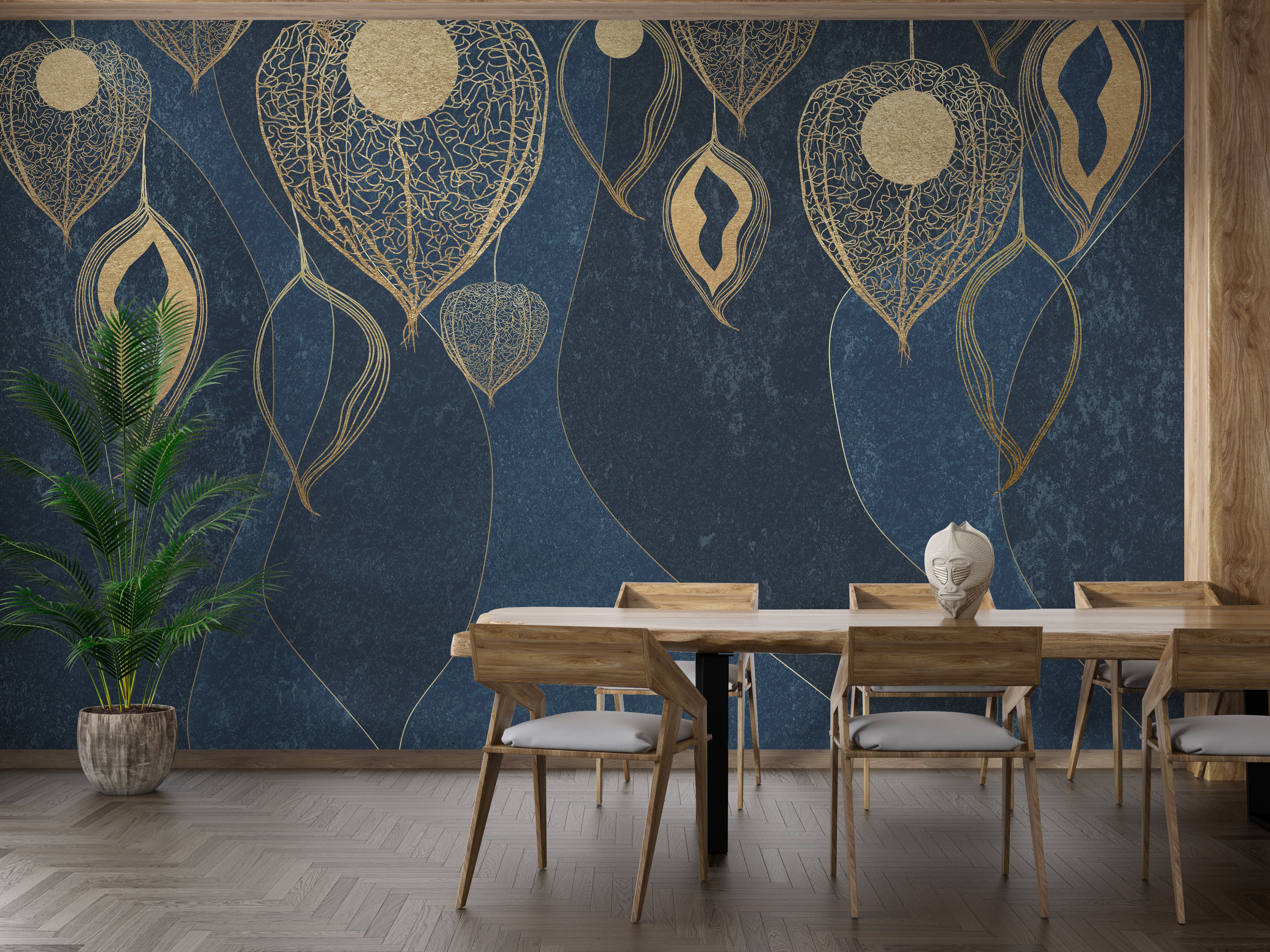 Self Adhesive Golden Leaves Wallpaper Mural Accent
