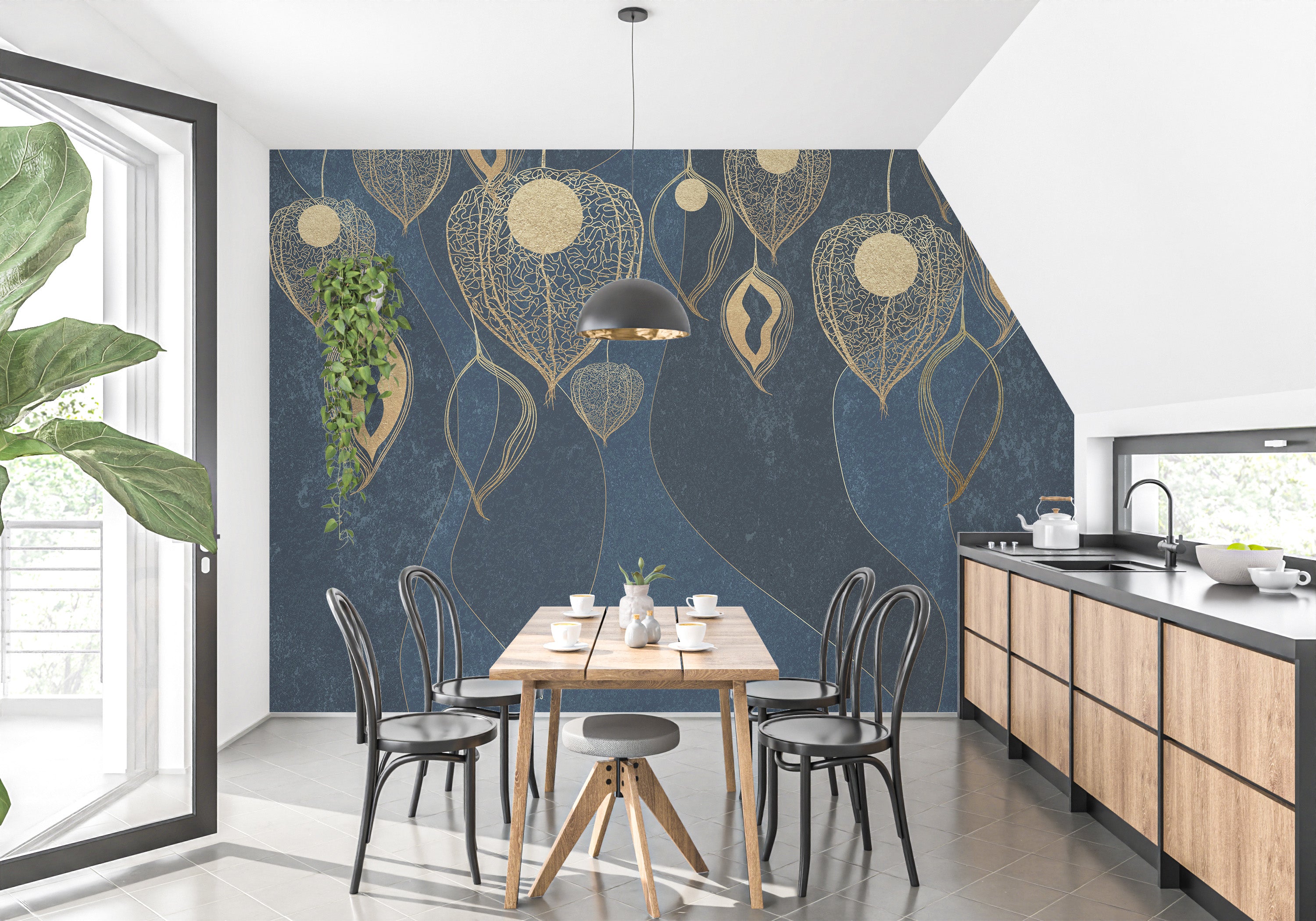 Golden Leaves Wallpaper Mural for Modern Wall Design
