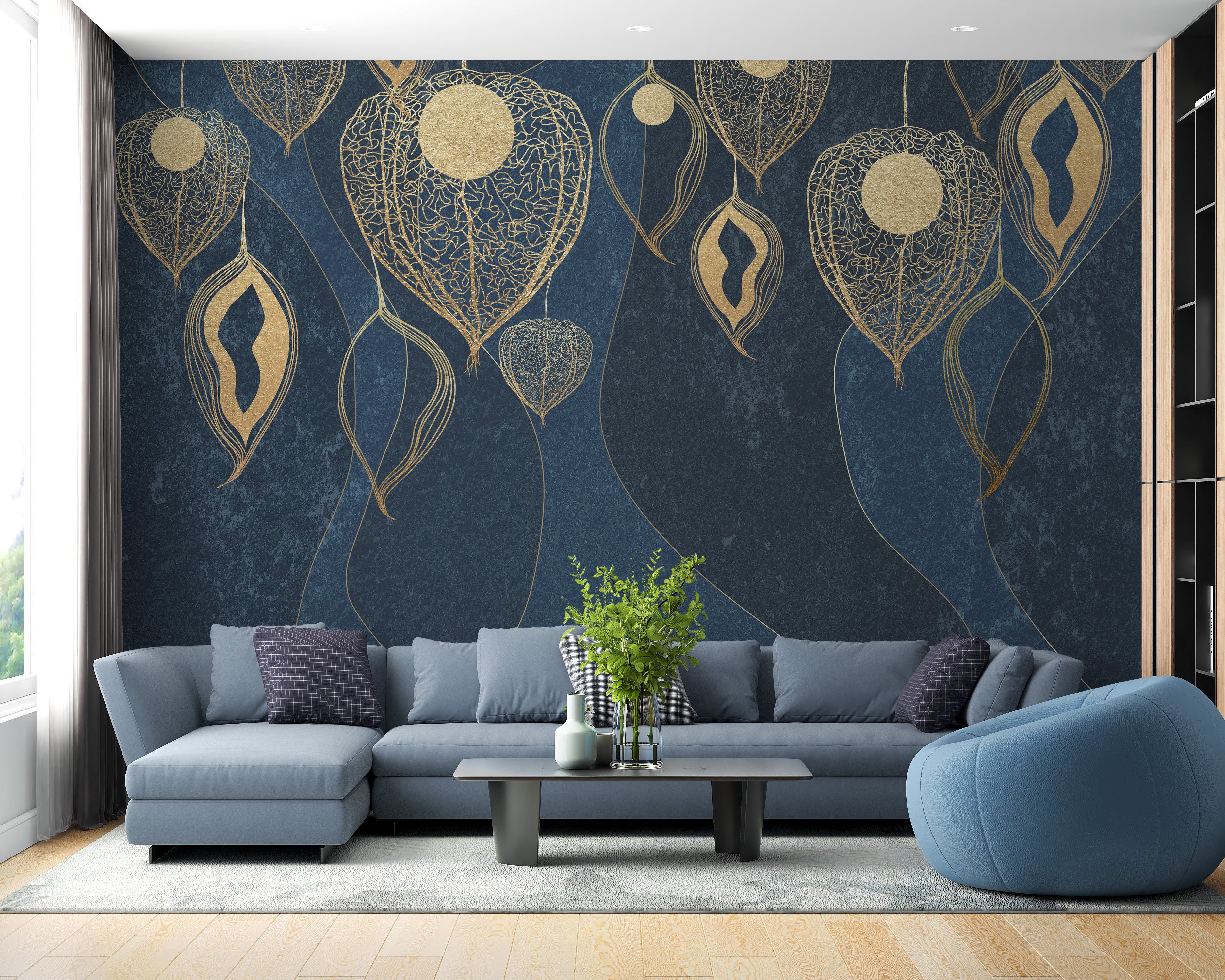 Elegant Golden Leaves Wallpaper Mural for Your Space
