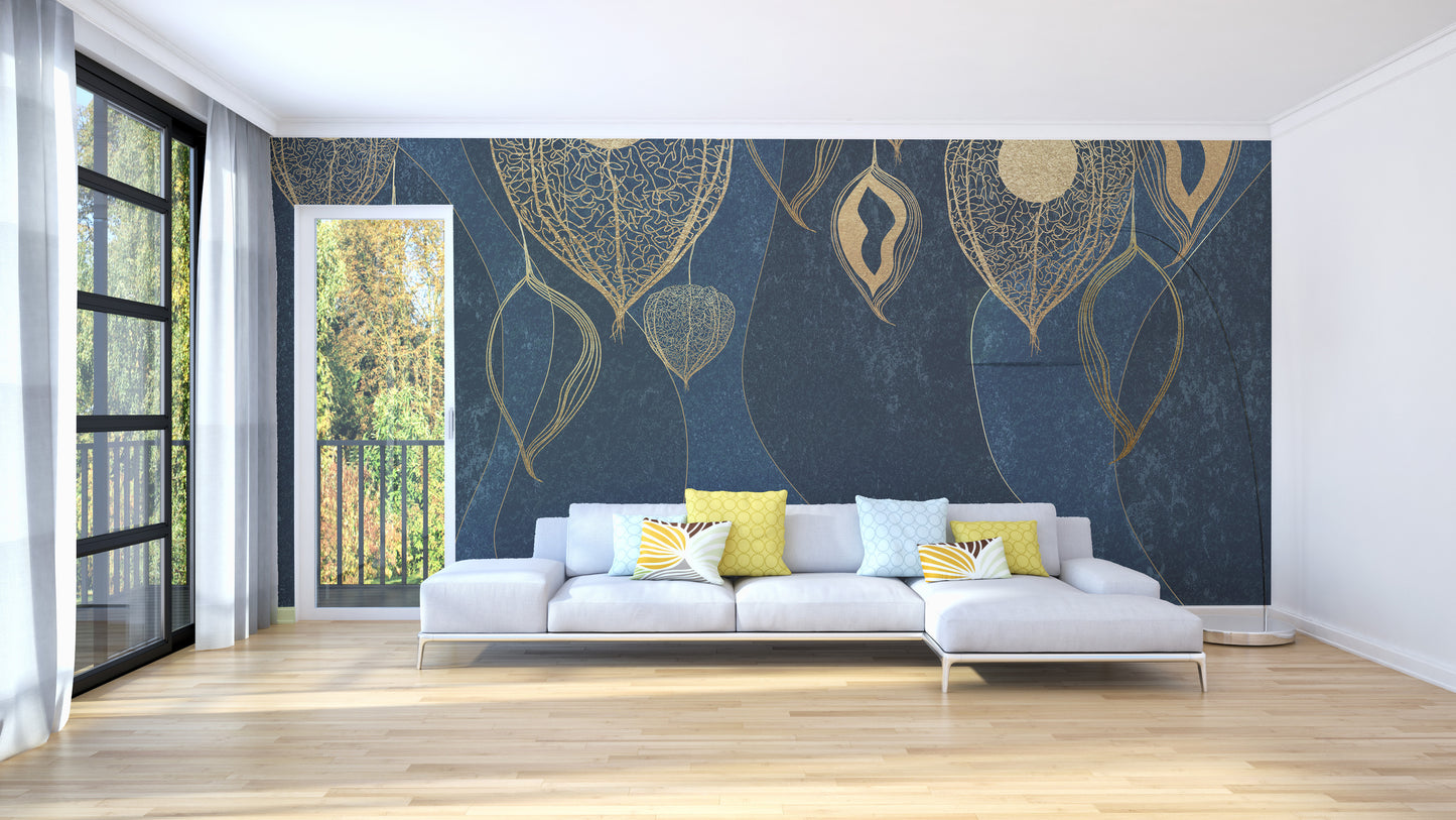 Golden Leaves Self Adhesive Wallpaper Mural Accent
