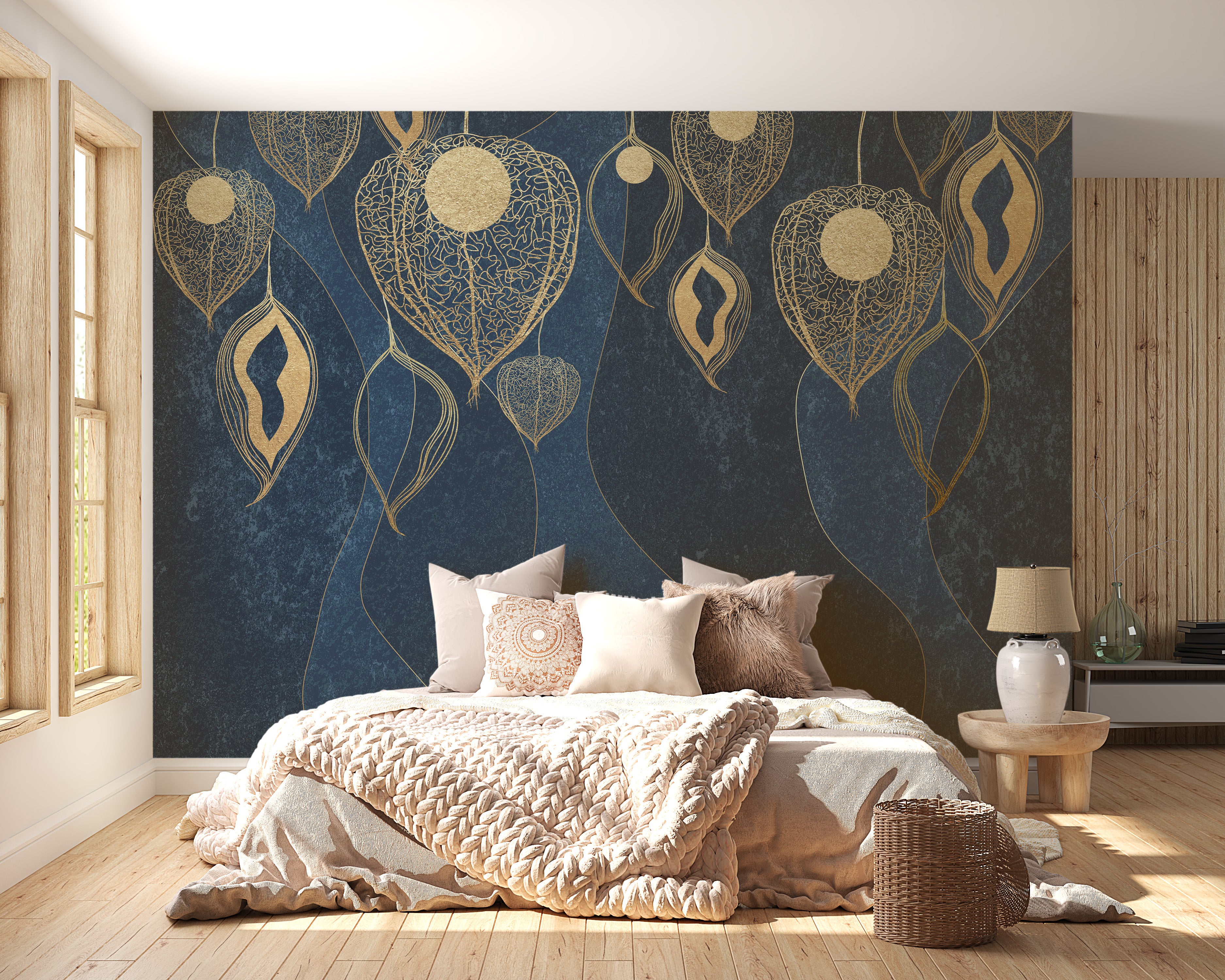 Elegant Golden Leaves Wallpaper Mural for Your Walls
