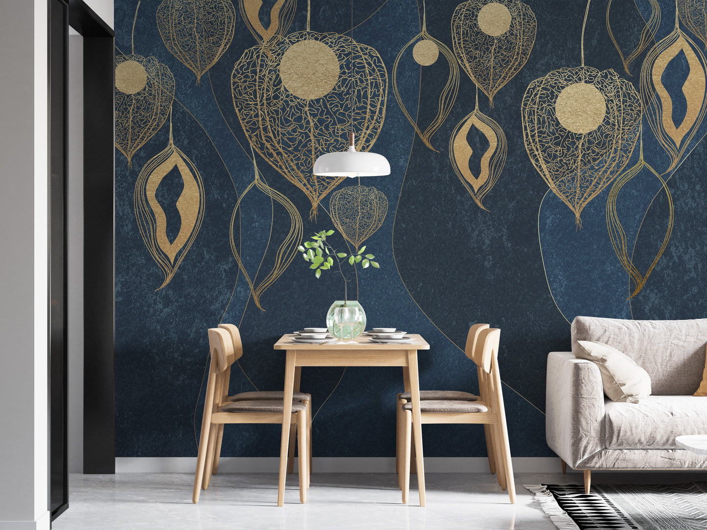 Golden Leaves Self Adhesive Wallpaper Mural Design
