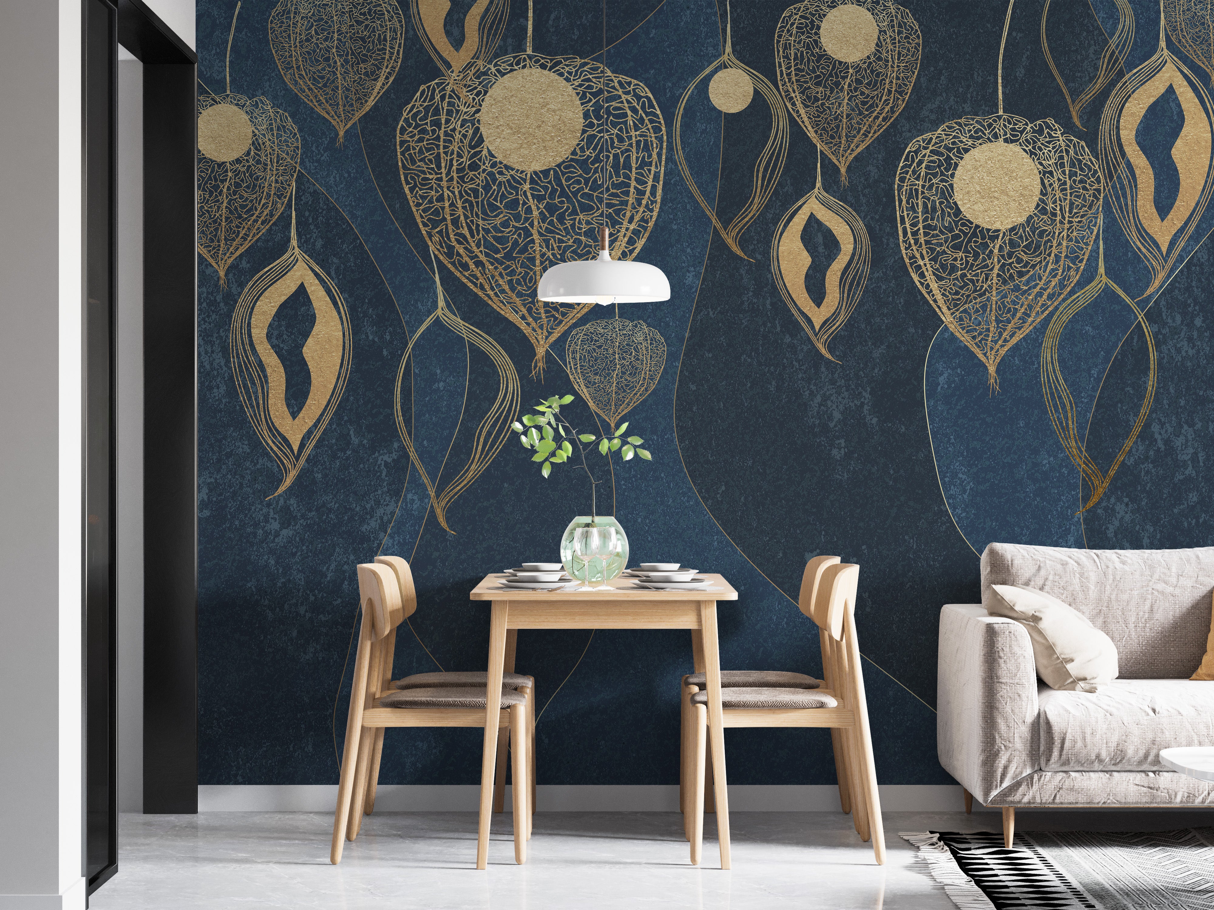 Golden Leaves Self Adhesive Wallpaper Mural Design
