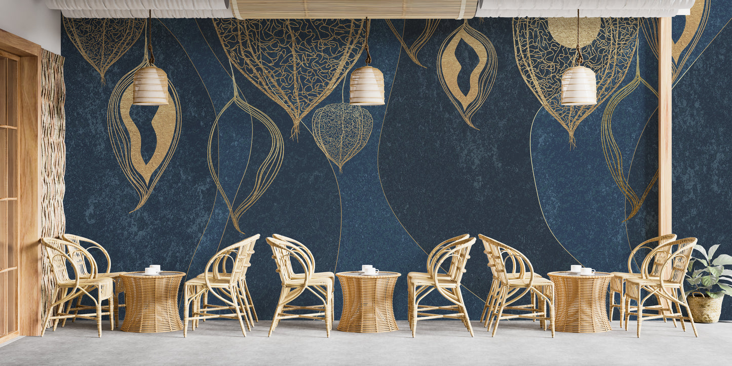 Elegant Golden Leaves Wallpaper Mural for Spaces