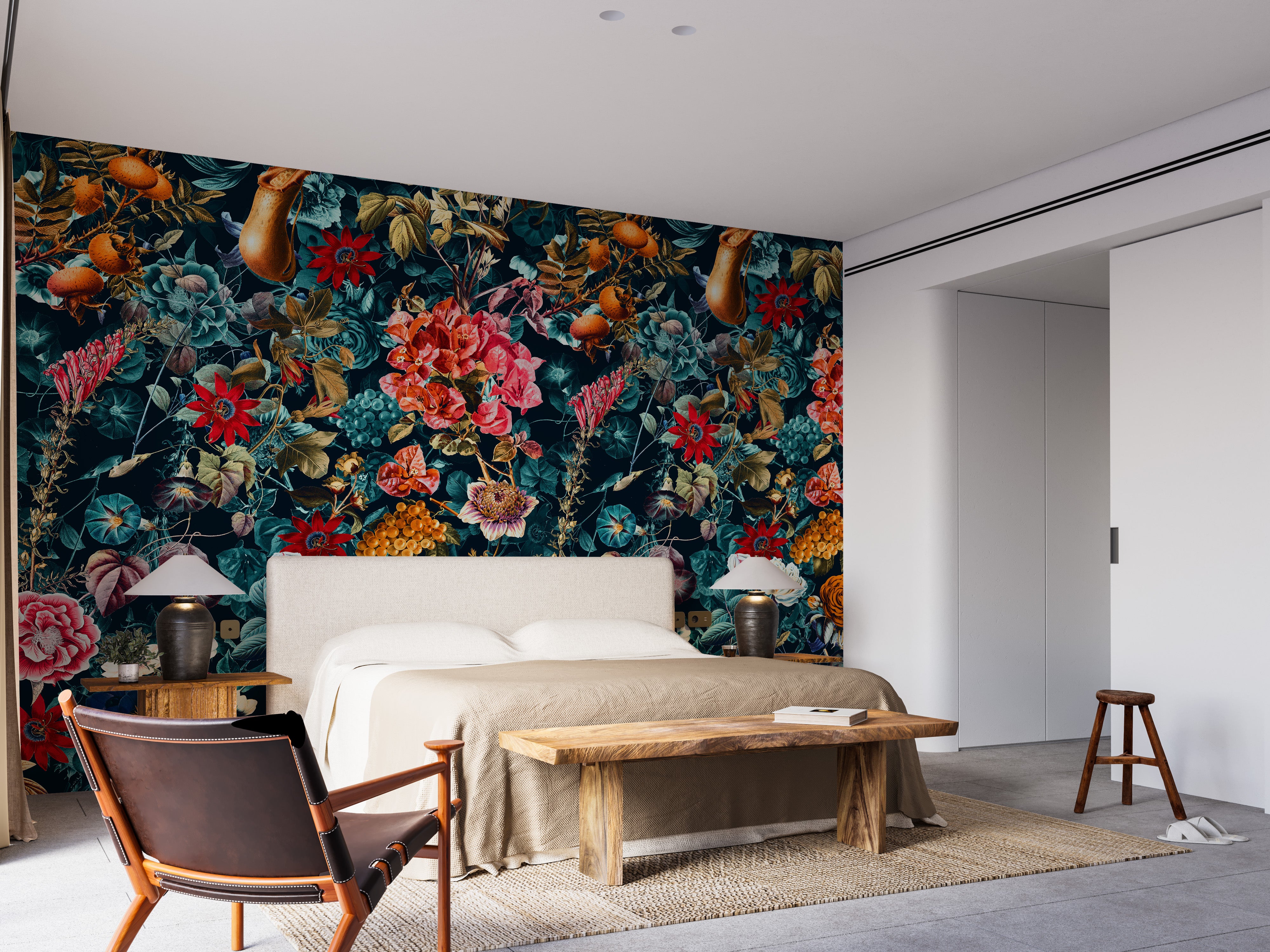 Inky Floral Intrigue Wall Mural for Elegant Walls