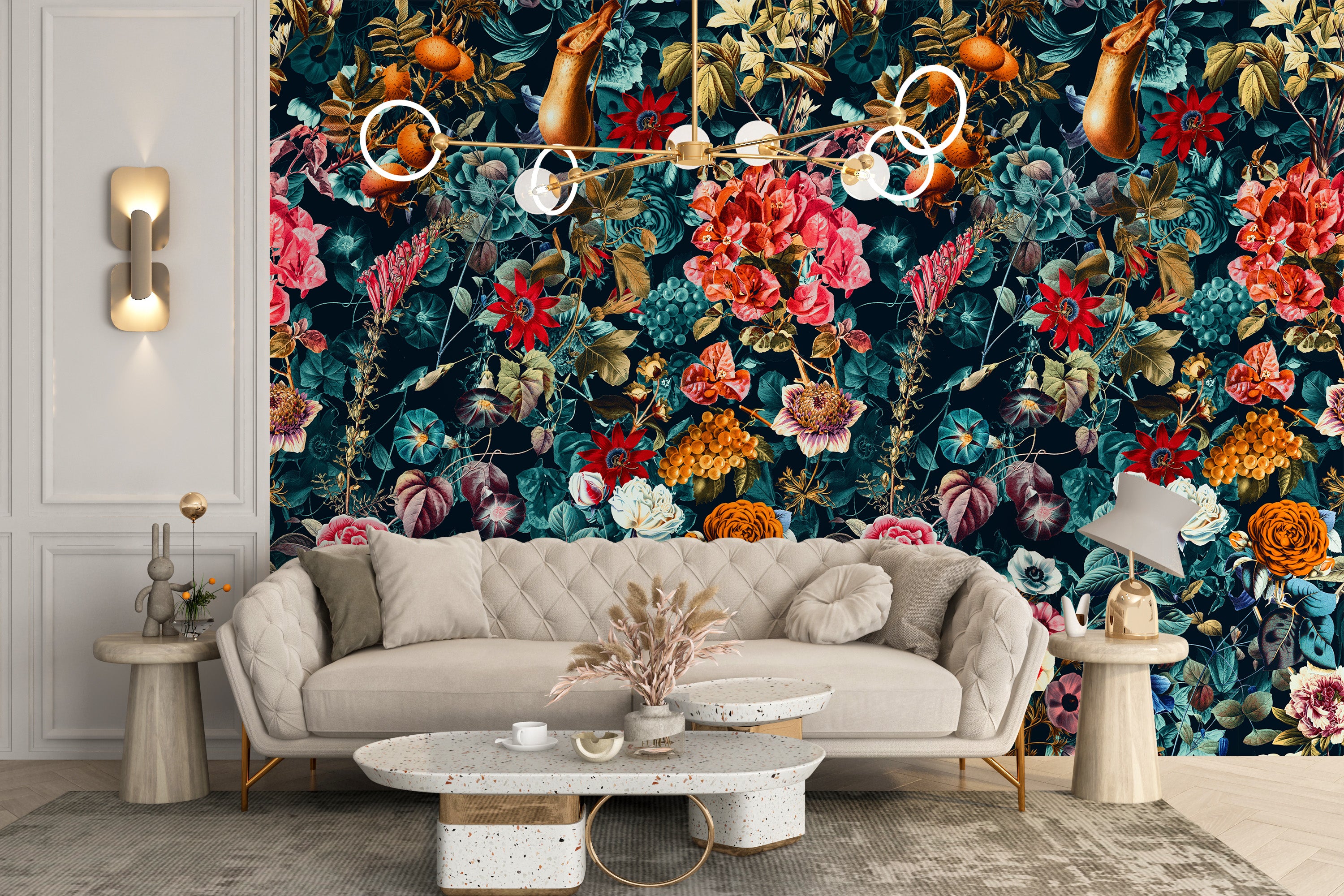 Inky Floral Intrigue Wallpaper Mural with Floral Art
