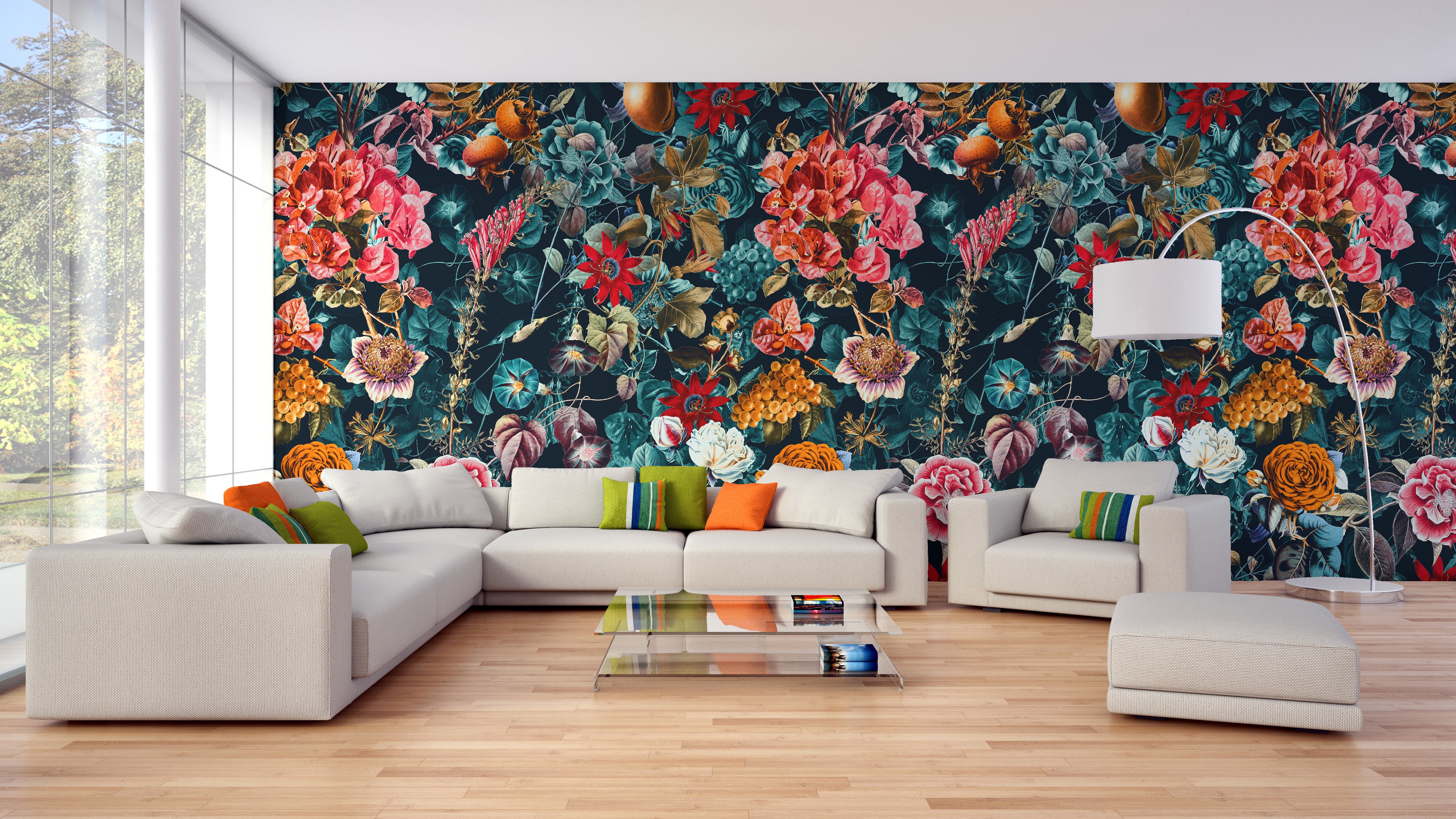 Inky Floral Intrigue Wall Mural Wallpaper Design