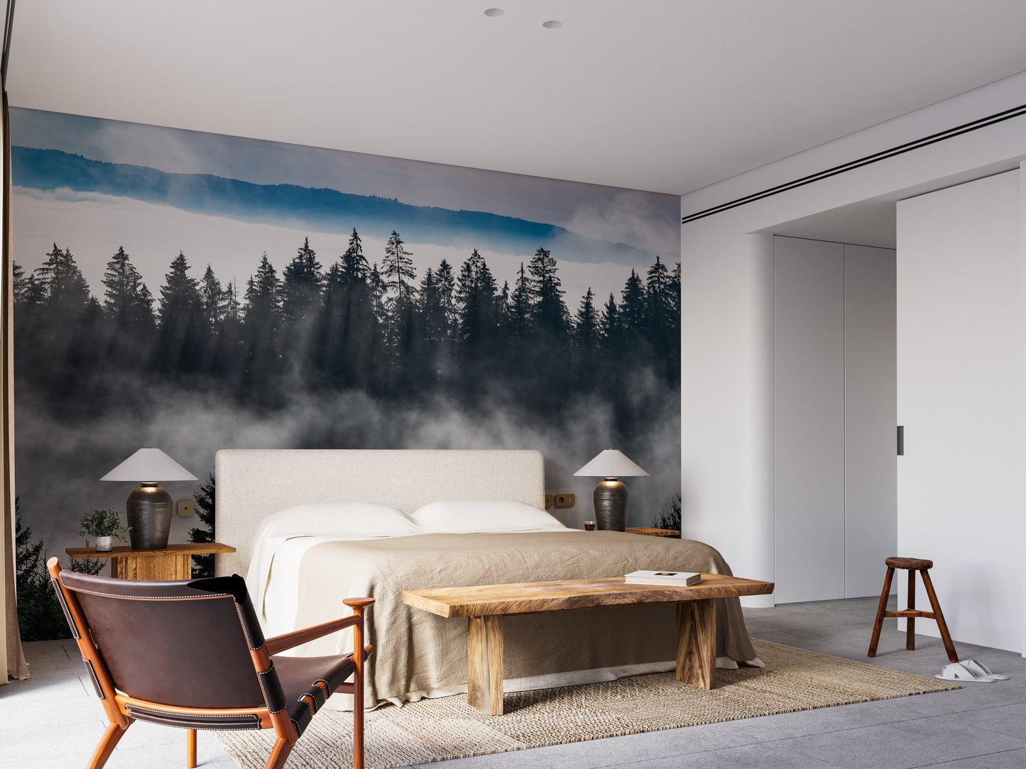 Mountain Mist Landscape Wall Mural for Serene Walls