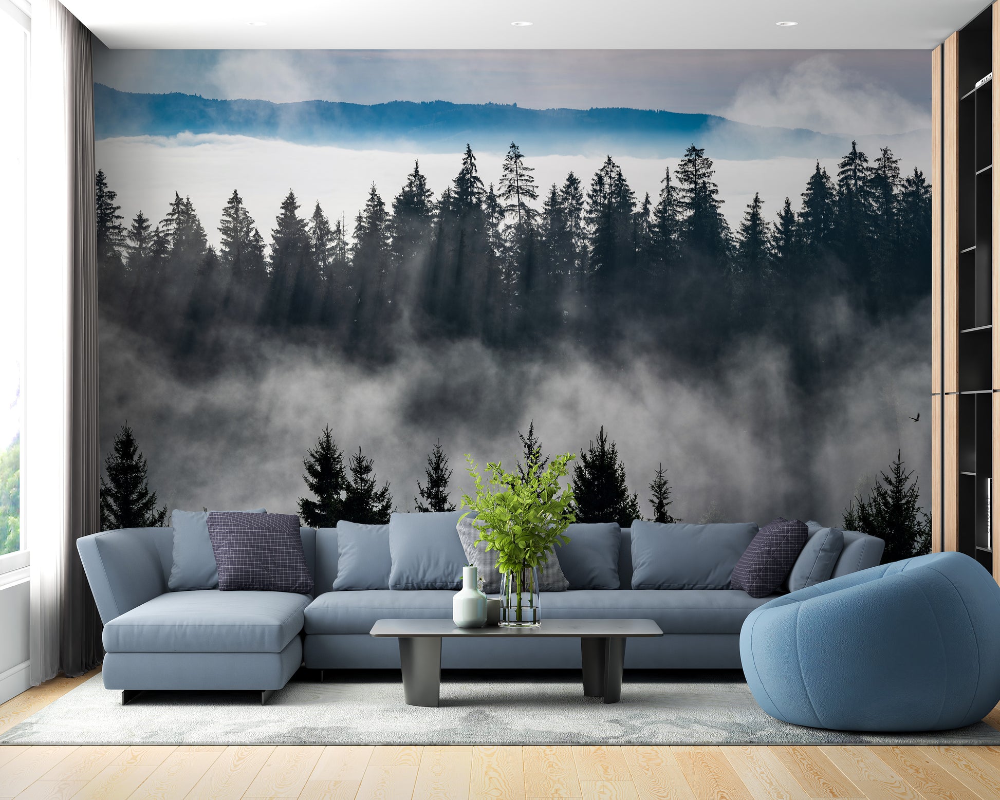 Mountain Mist Landscape Wall Mural with Scenic View