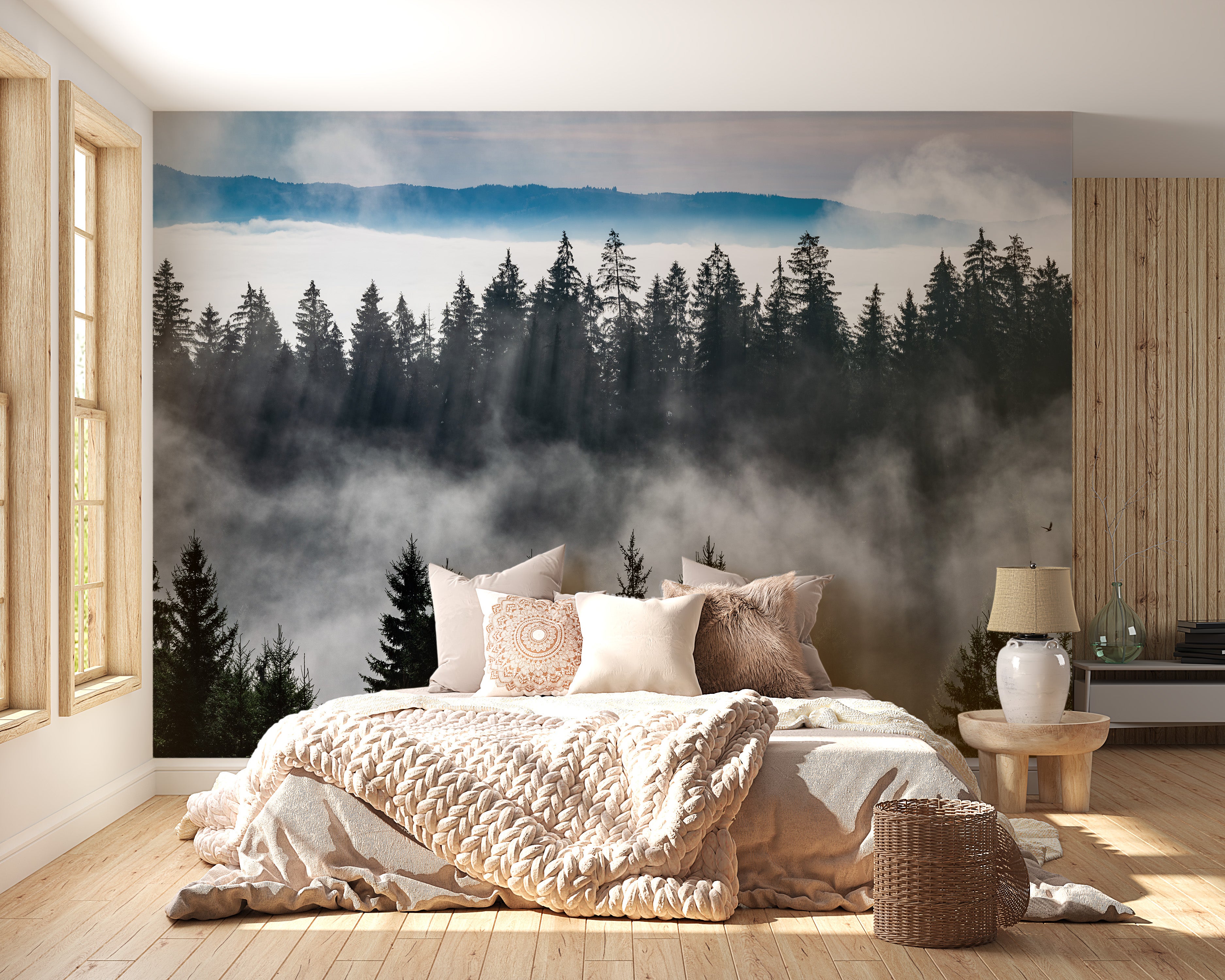 Mountain Mist Landscape Wall Mural for Peaceful Walls
