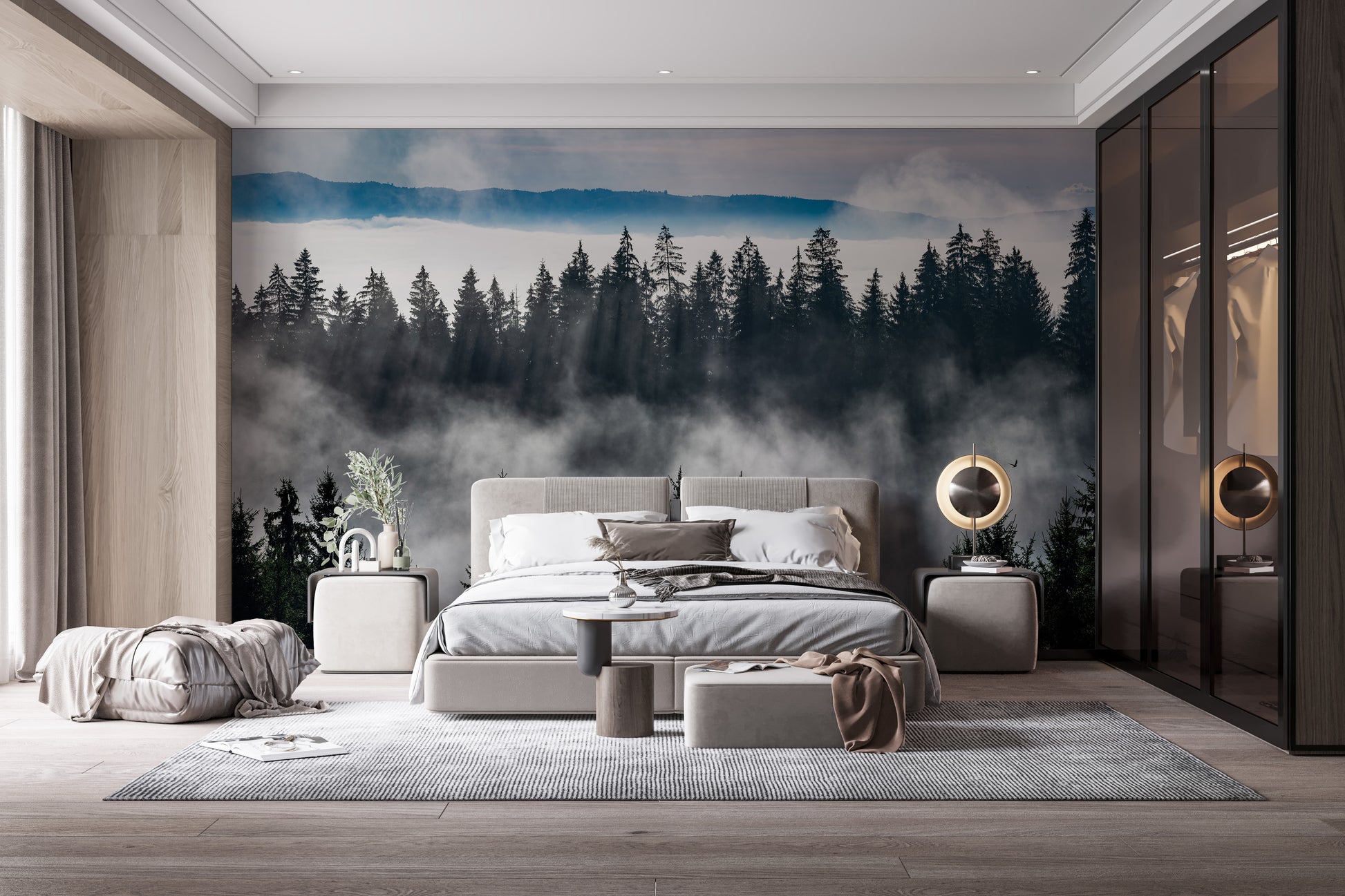 Mountain Mist Landscape Wall Mural for Tranquil Walls
