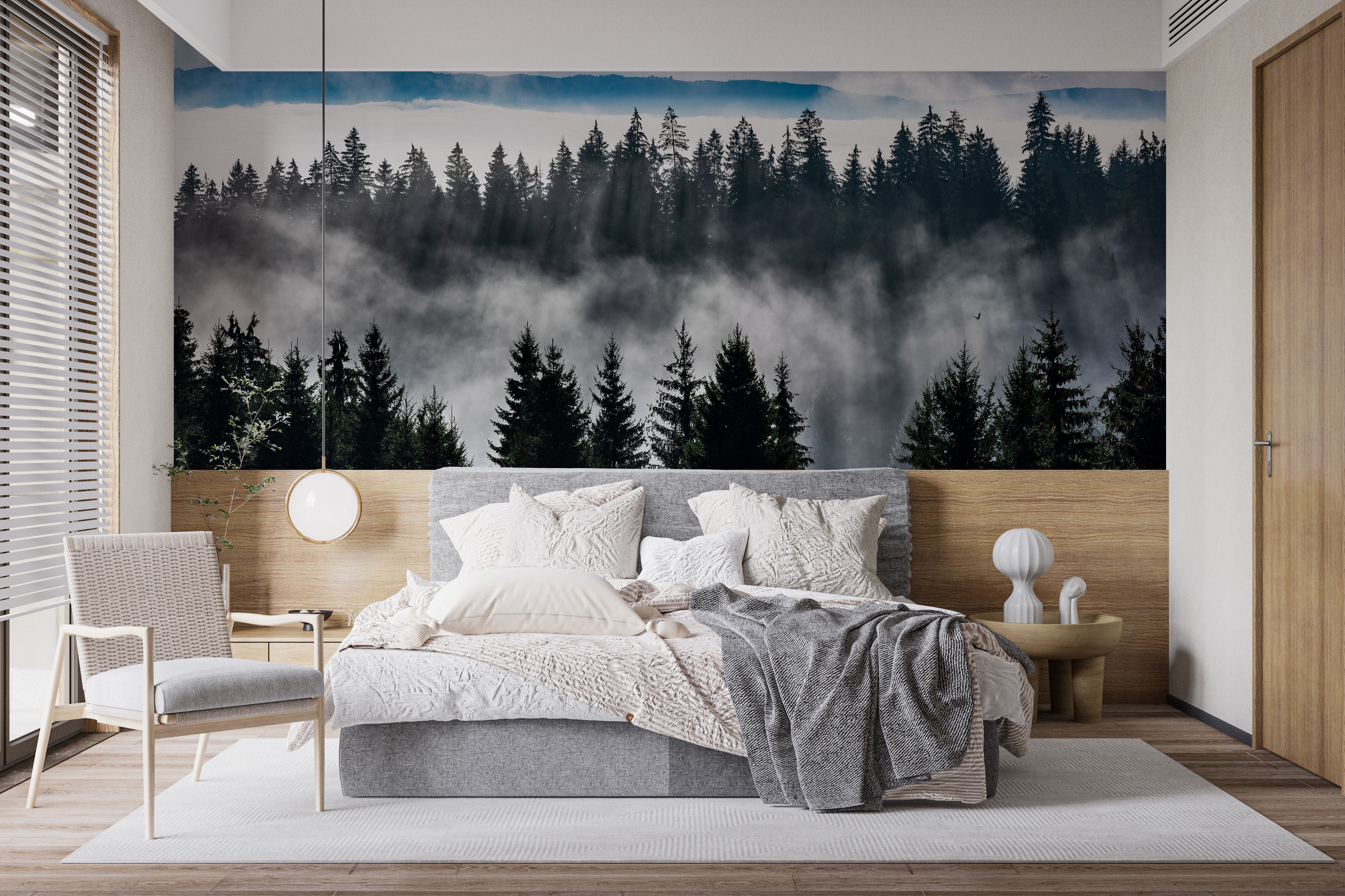 Mountain Mist Landscape Wall Mural for Elegant Walls