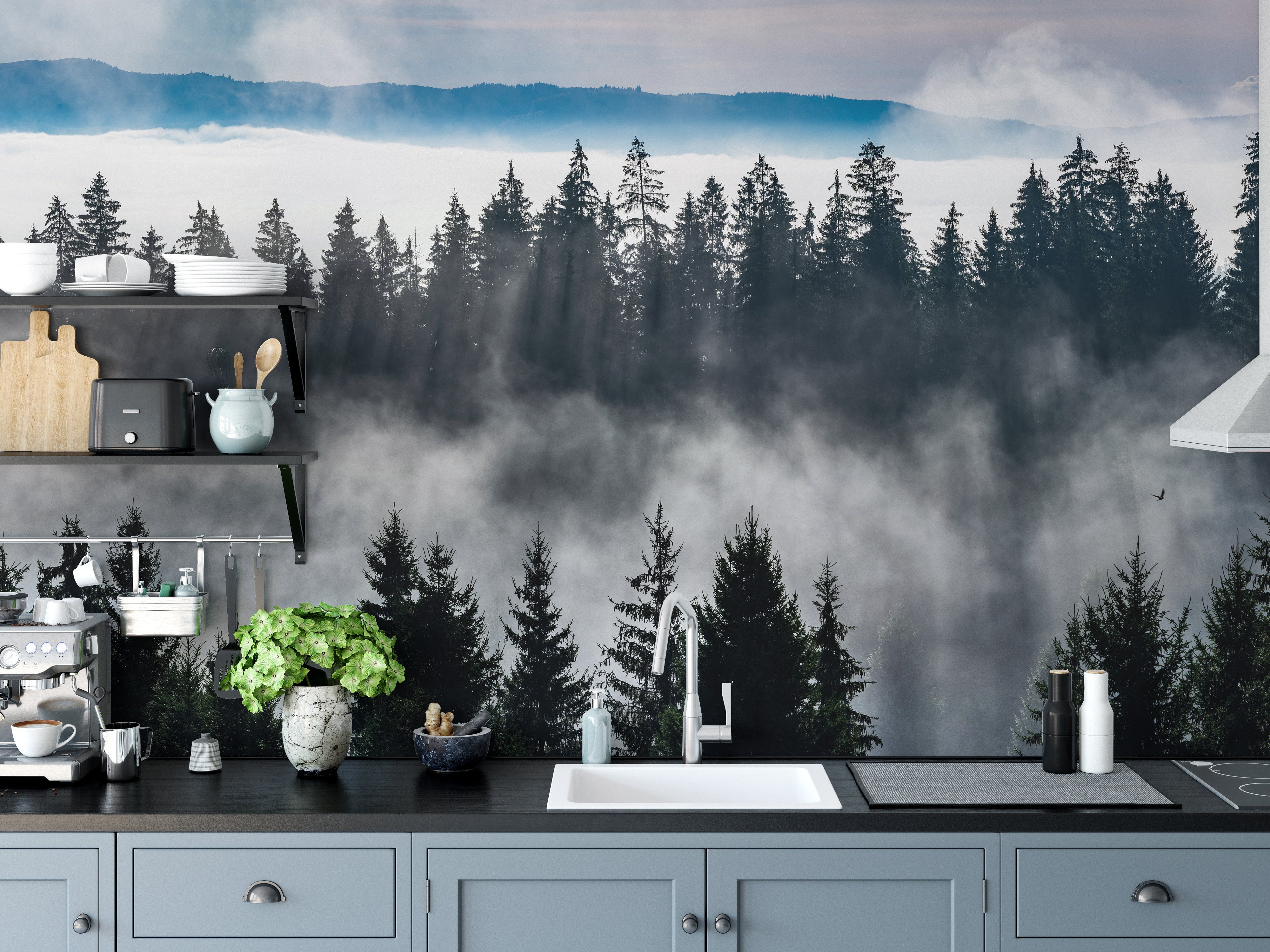 Mountain Mist Landscape Wall Mural for Fresh Decor