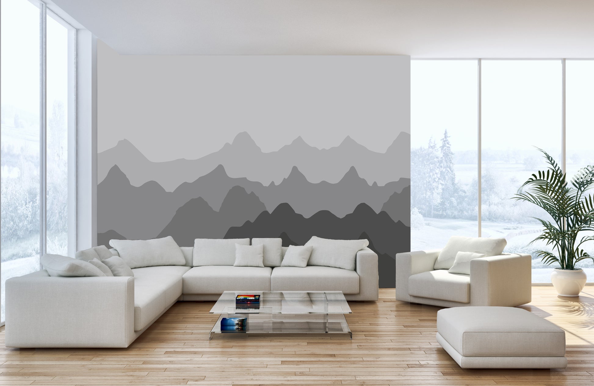 Grey Mountain Shadows Wall Mural for Peaceful Ambiance
