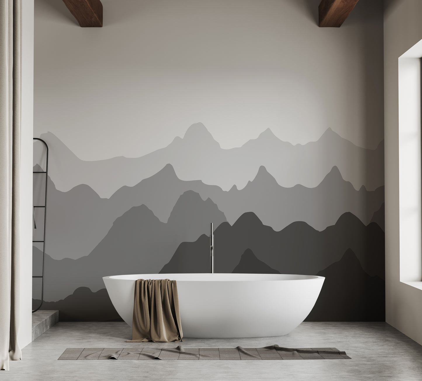 Grey Mountain Shadows Wall Mural for Soothing Decor
