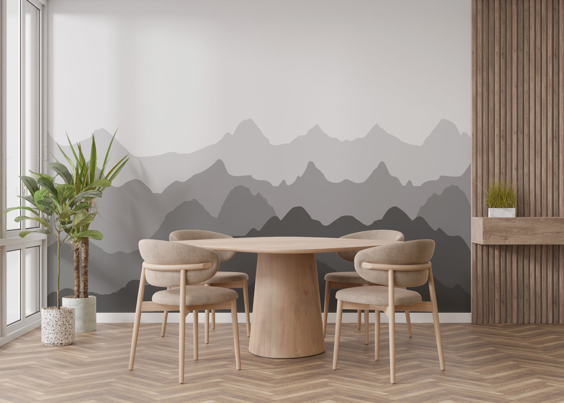 Grey Mountain Shadows Wall Mural for Elegant Walls
