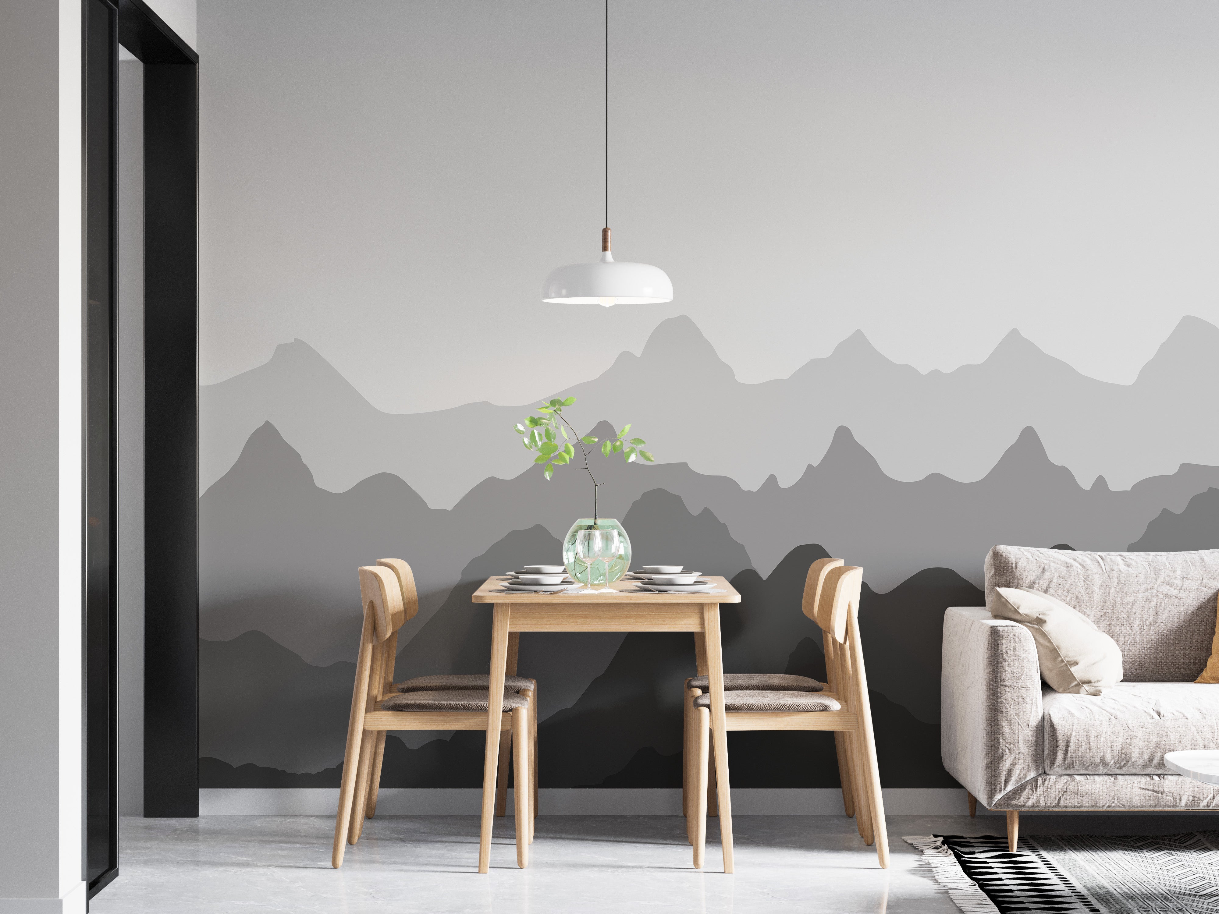 Grey Mountain Shadows Wall Mural for Calm Rooms
