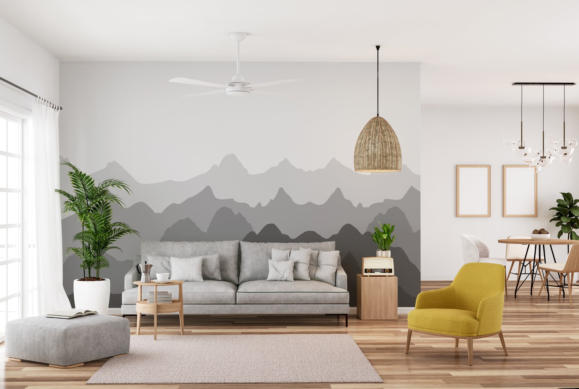 Grey Mountain Shadows Wall Mural for Tranquil Spaces
