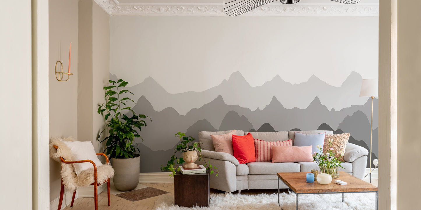 Grey Mountain Shadows Wall Mural for Modern Rooms
