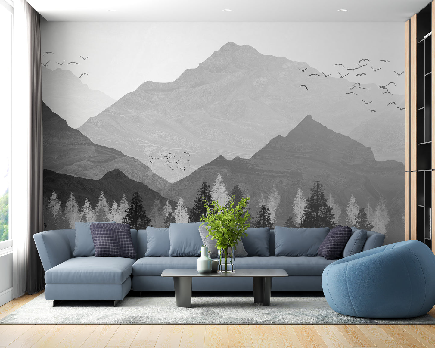 Shadowed Mountain Landscape Wall Mural for Natural Rooms
