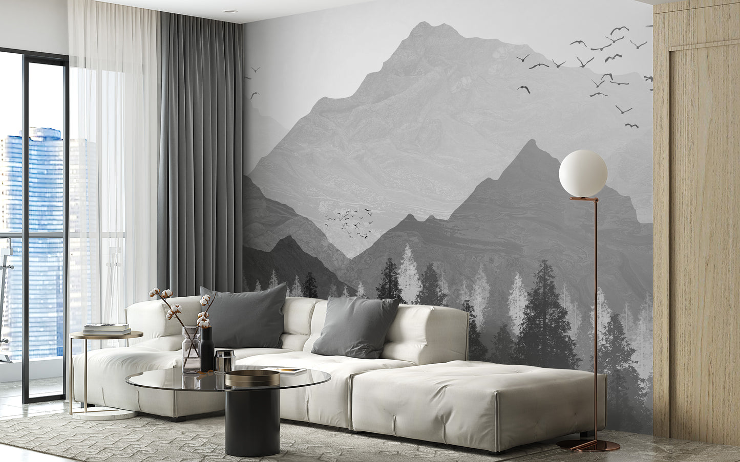 Shadowed Mountain Landscape Wall Mural for Unique Rooms
