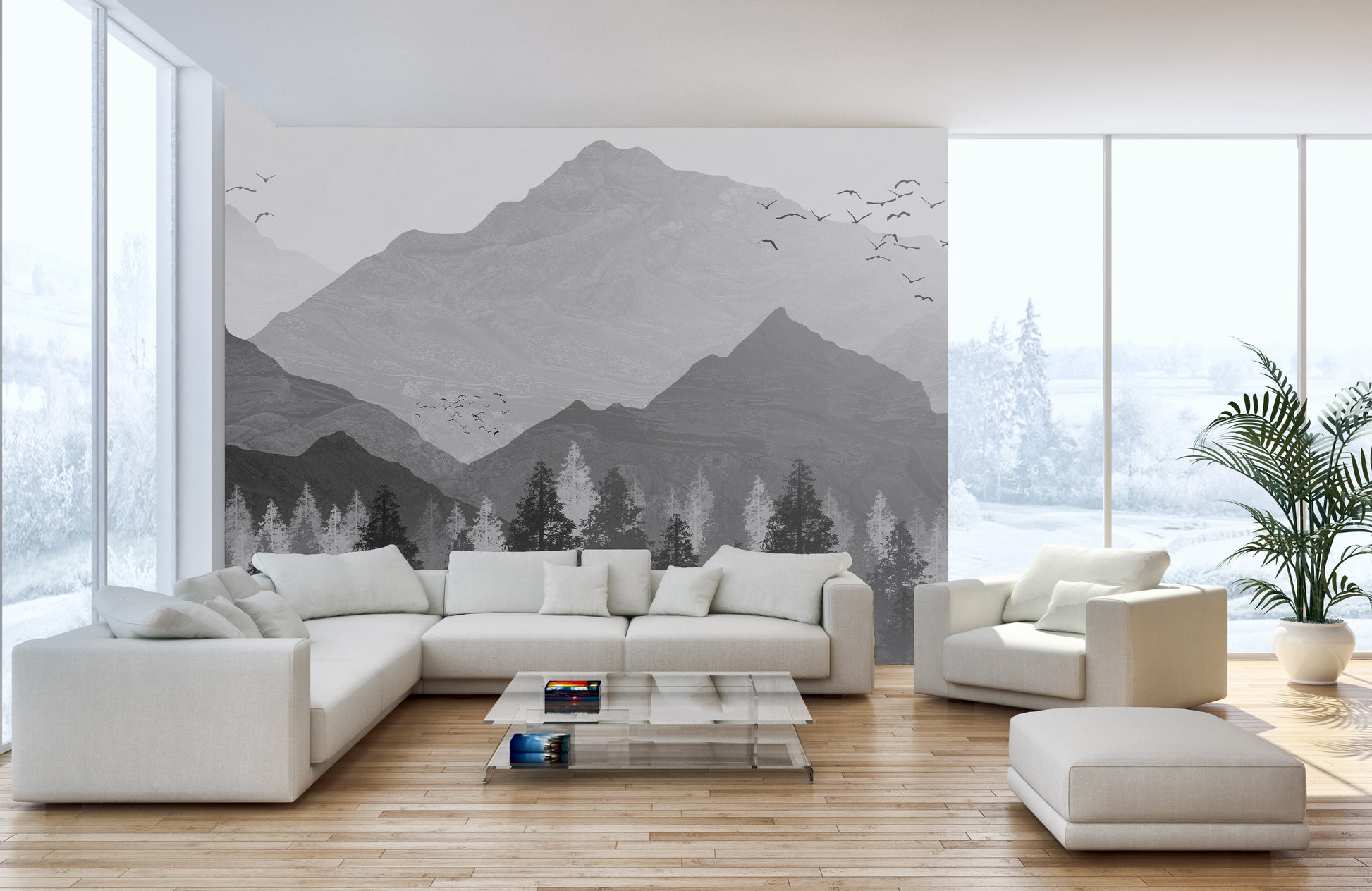 Shadowed Mountain Landscape Wall Mural for Peaceful Rooms
