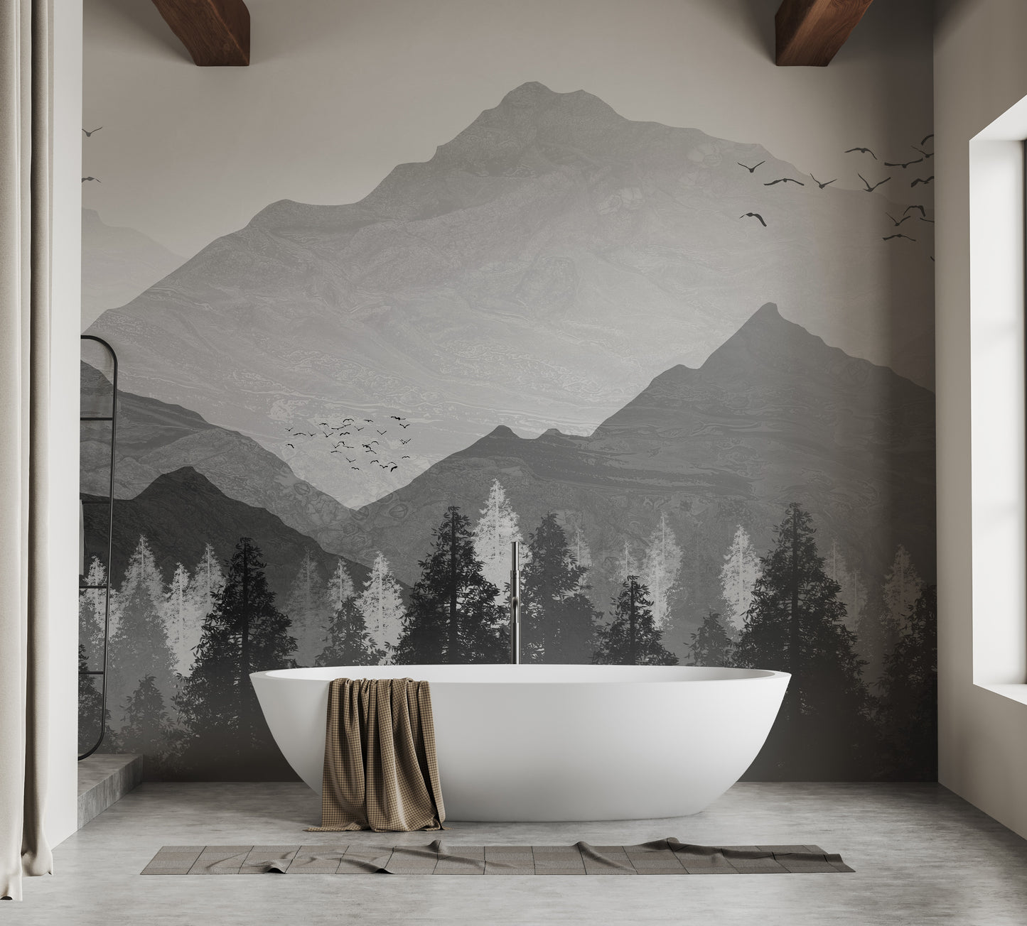 Shadowed Mountain Landscape Wall Mural for Serene Spaces
