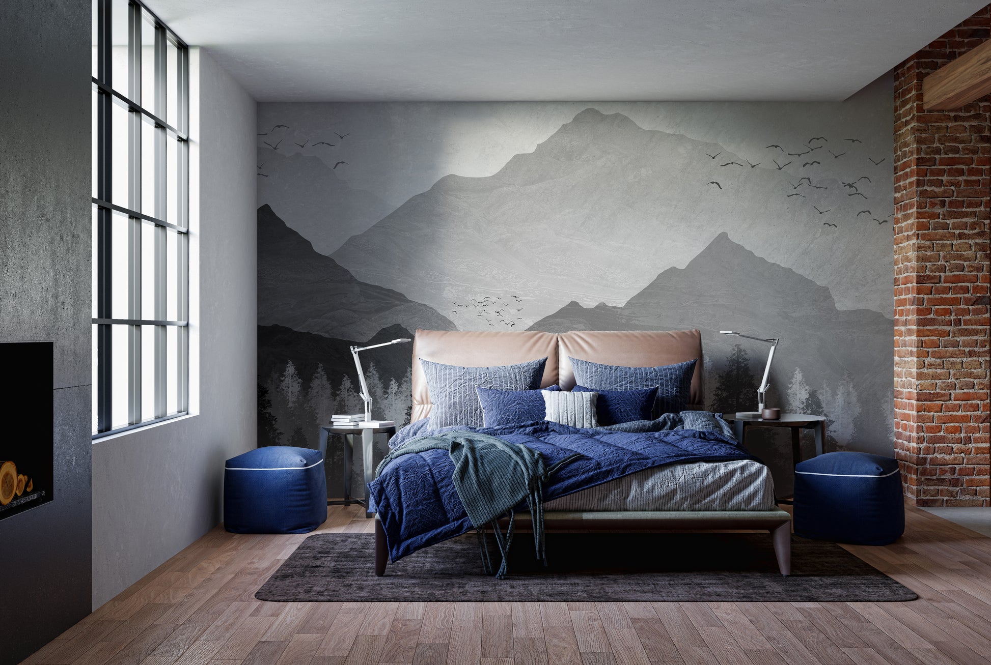 Shadowed Mountain Landscape Wall Mural for Tranquil Decor
